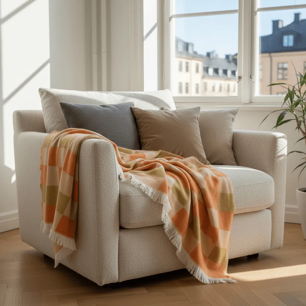 Dekens - Wollenmix plaid - Audrey Check (beige/geel/oranje)