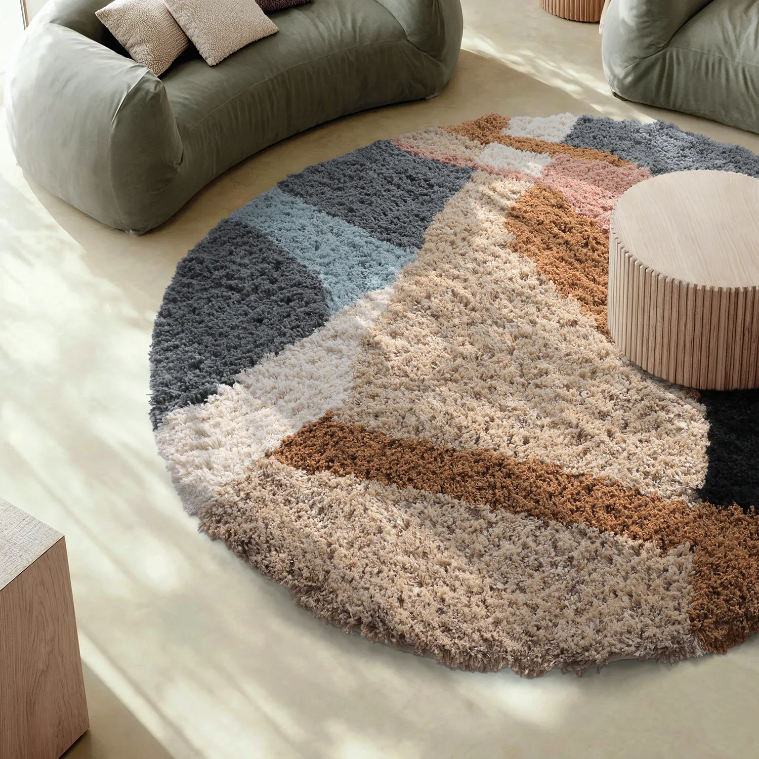 Rond vloerkleed - Cefalu Natural Cotton Shaggy (multi)