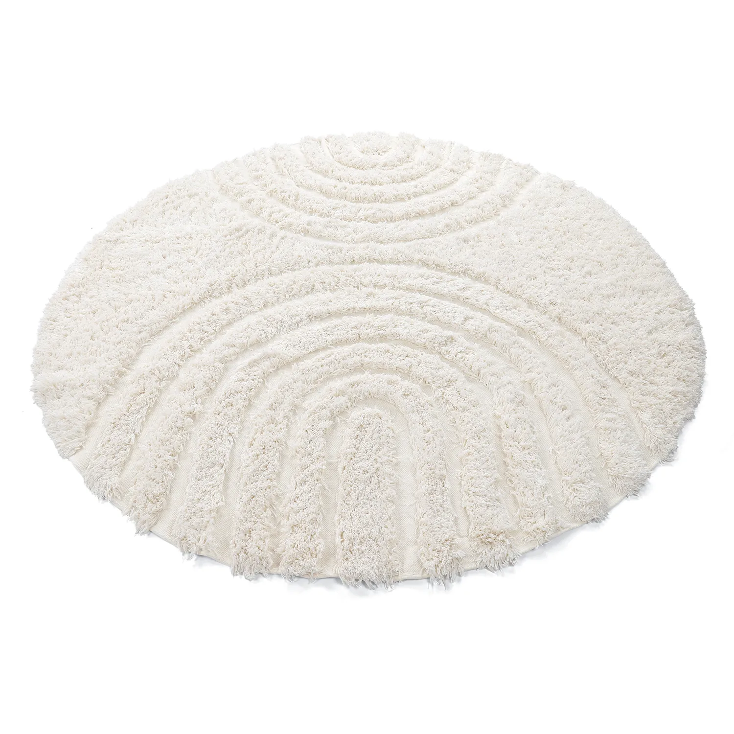 Rond vloerkleed - Lindos Natural Cotton Shaggy (wit)