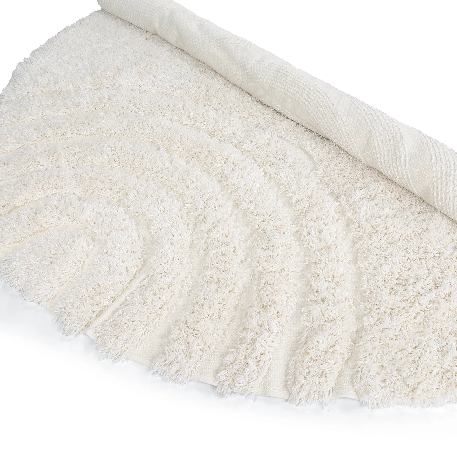 Rond vloerkleed - Lindos Natural Cotton Shaggy (wit)