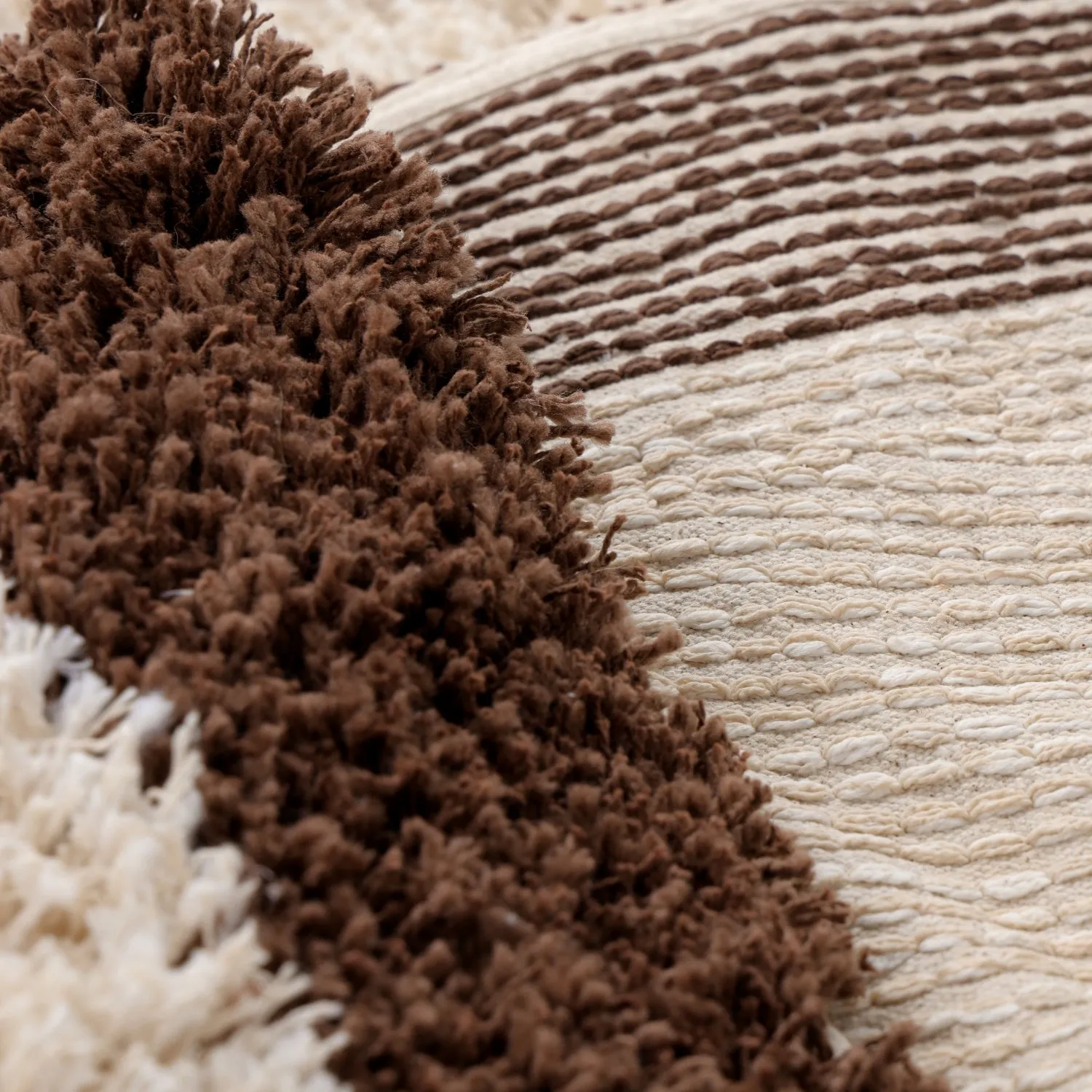 Rond vloerkleed - Sagres Natural Cotton Shaggy (off-white/bruin)