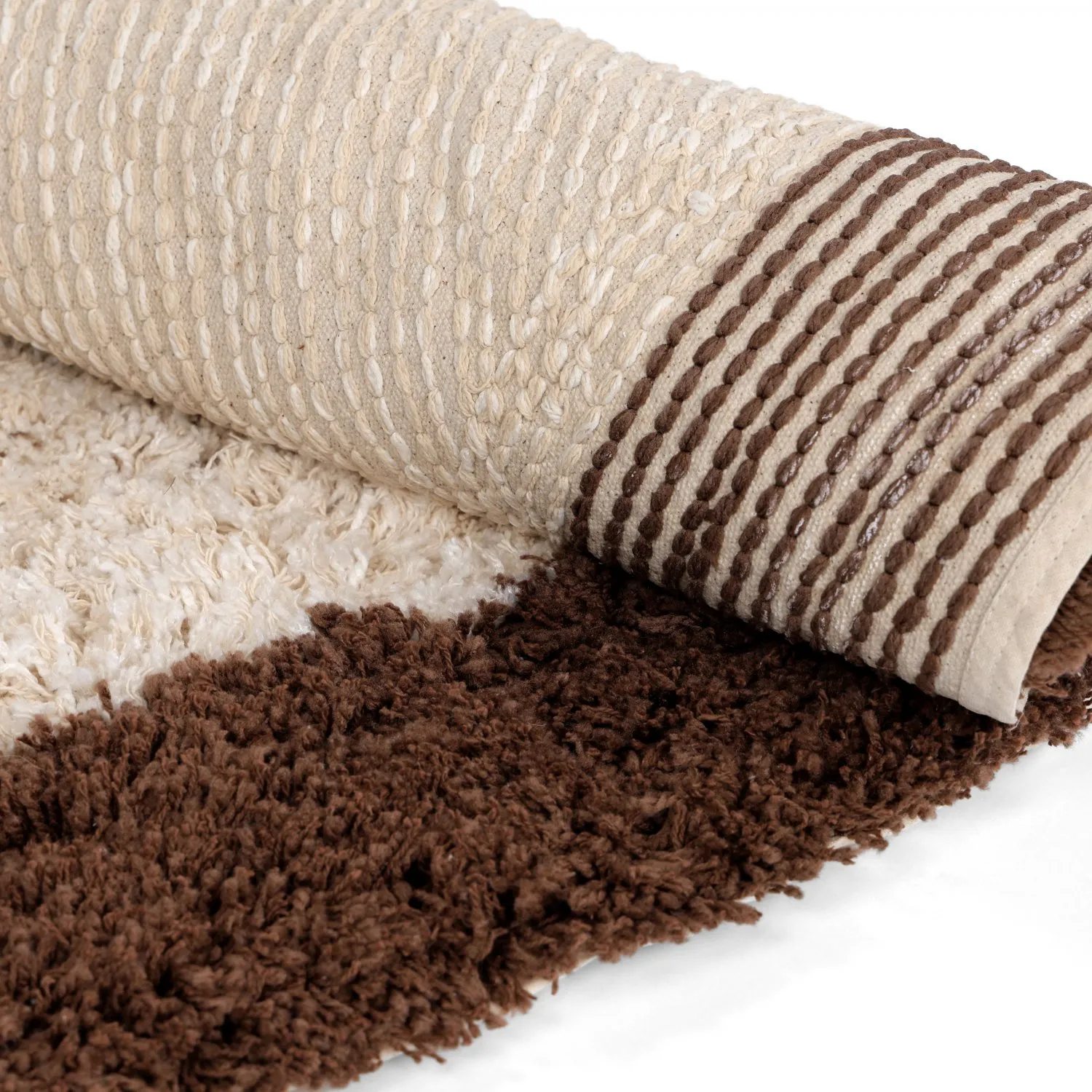 Rond vloerkleed - Sagres Natural Cotton Shaggy (off-white/bruin)