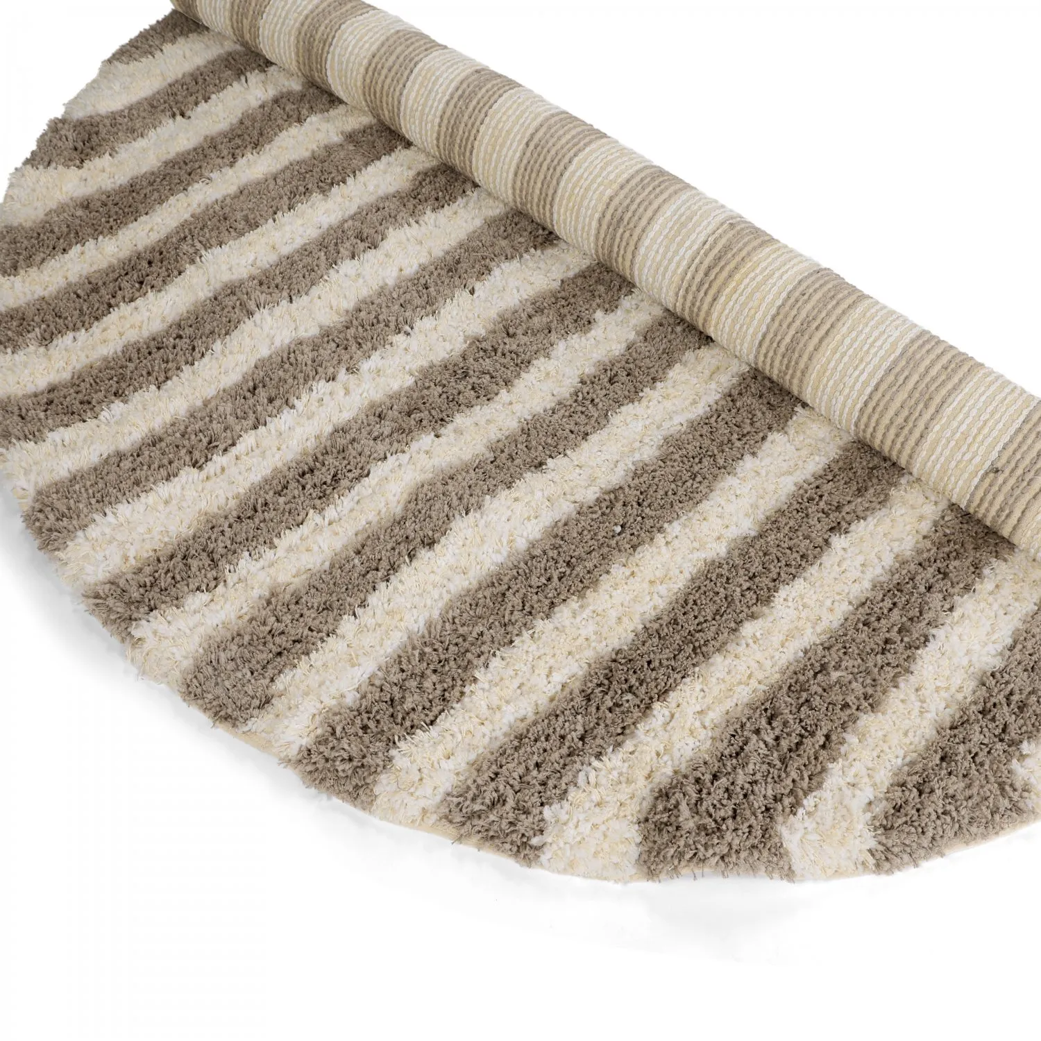 Rond vloerkleed - Thira Stripe Cotton Shaggy (crème/taupe)
