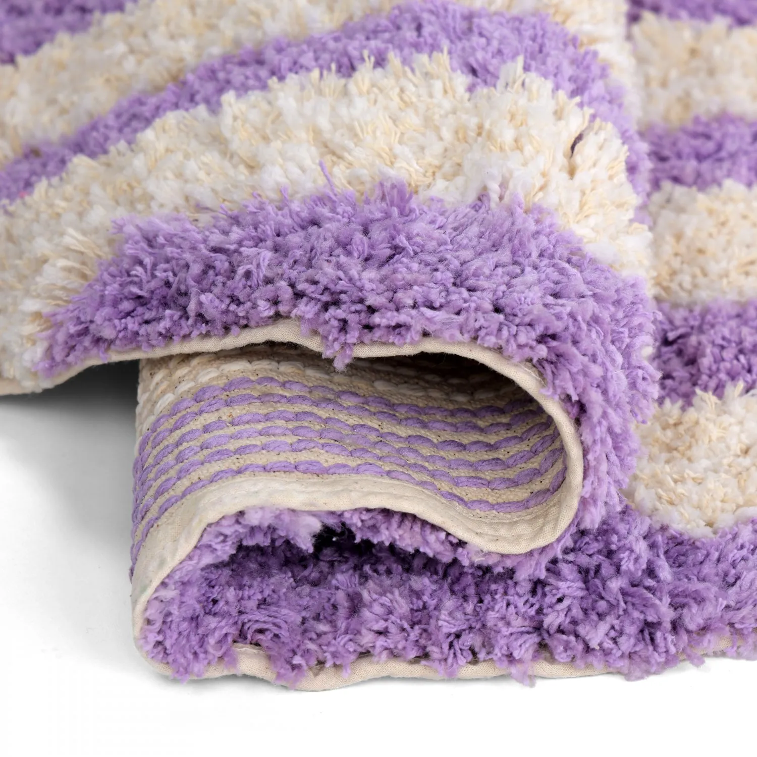 Rond vloerkleed - Thira Stripe Cotton Shaggy (room/licht paars)