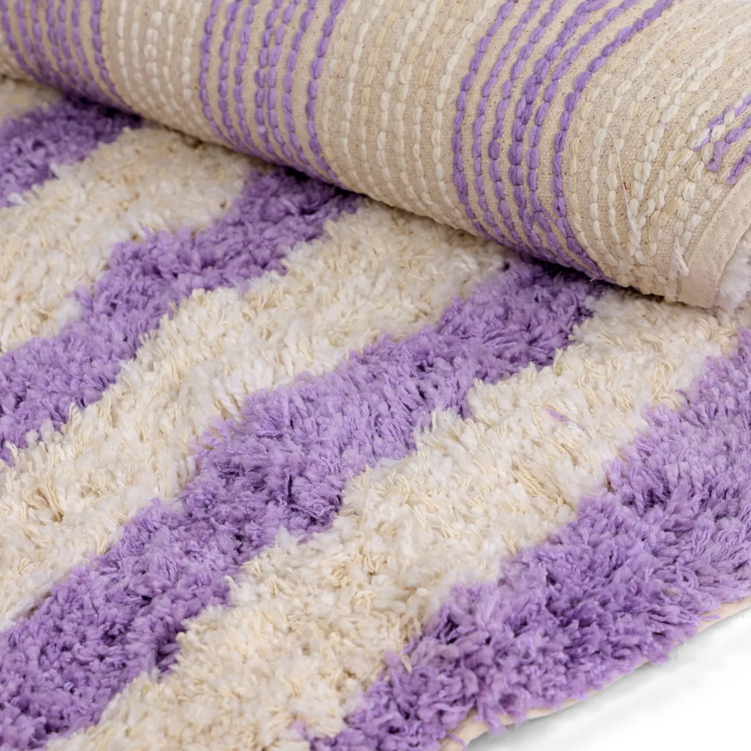 Rond vloerkleed - Thira Stripe Cotton Shaggy (room/licht paars)