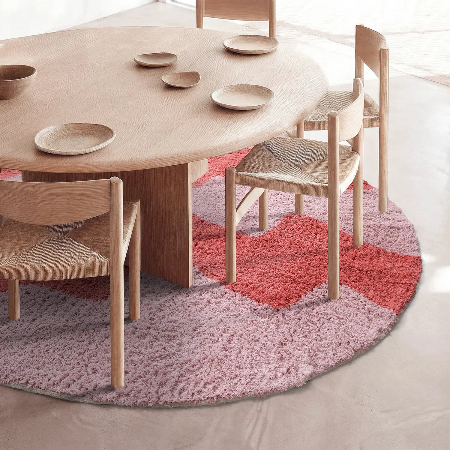 Hoogpolig vloerkleed - Amira Natural Cotton Shaggy (roze)