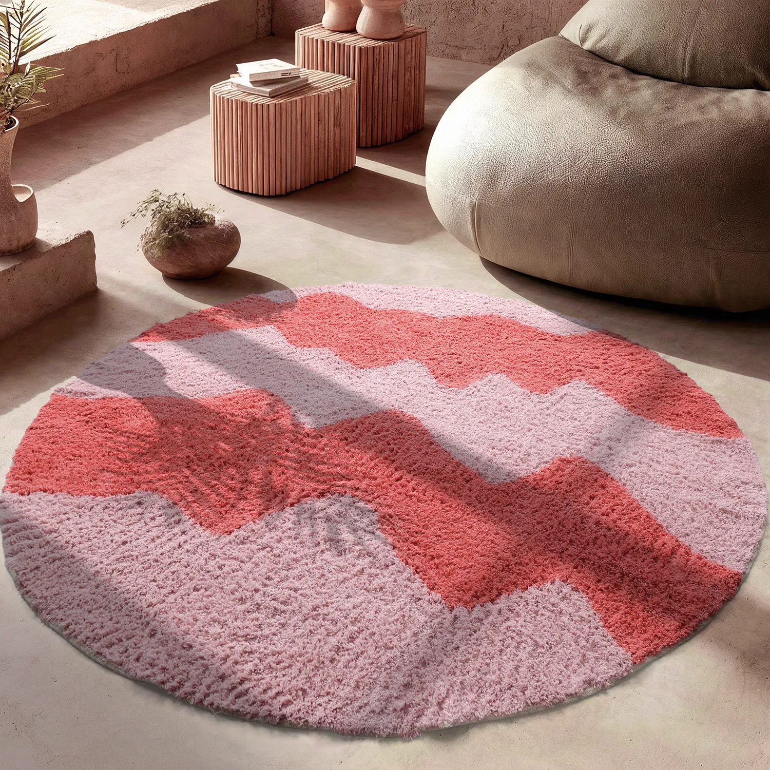 Hoogpolig vloerkleed - Amira Natural Cotton Shaggy (roze)