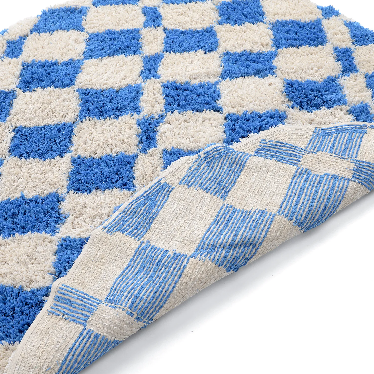 Rond vloerkleed - Atrani Natural Cotton Shaggy (blauw)