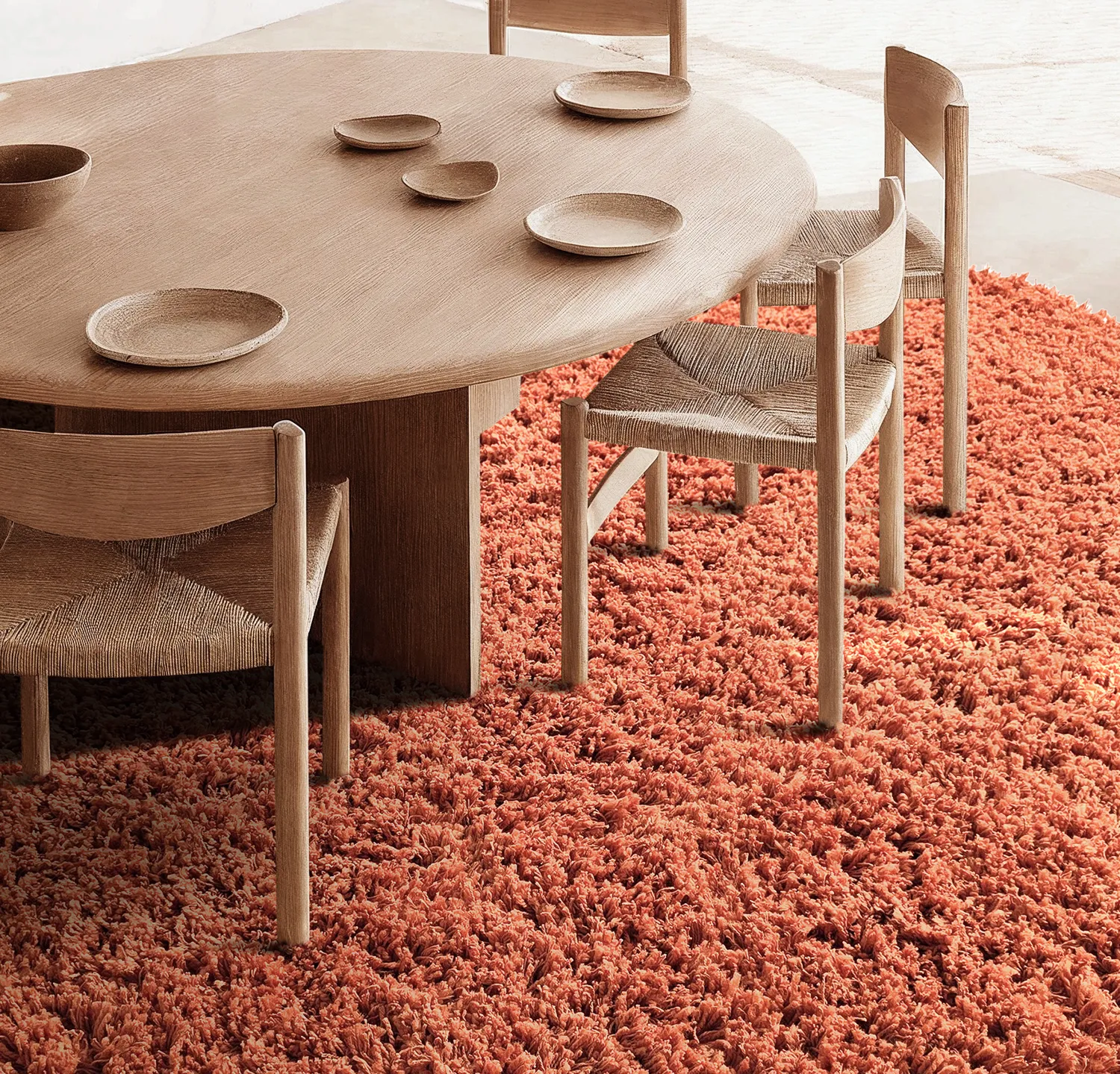 Rond vloerkleed - Combarro Solid Cotton Shaggy (lichtoranje)