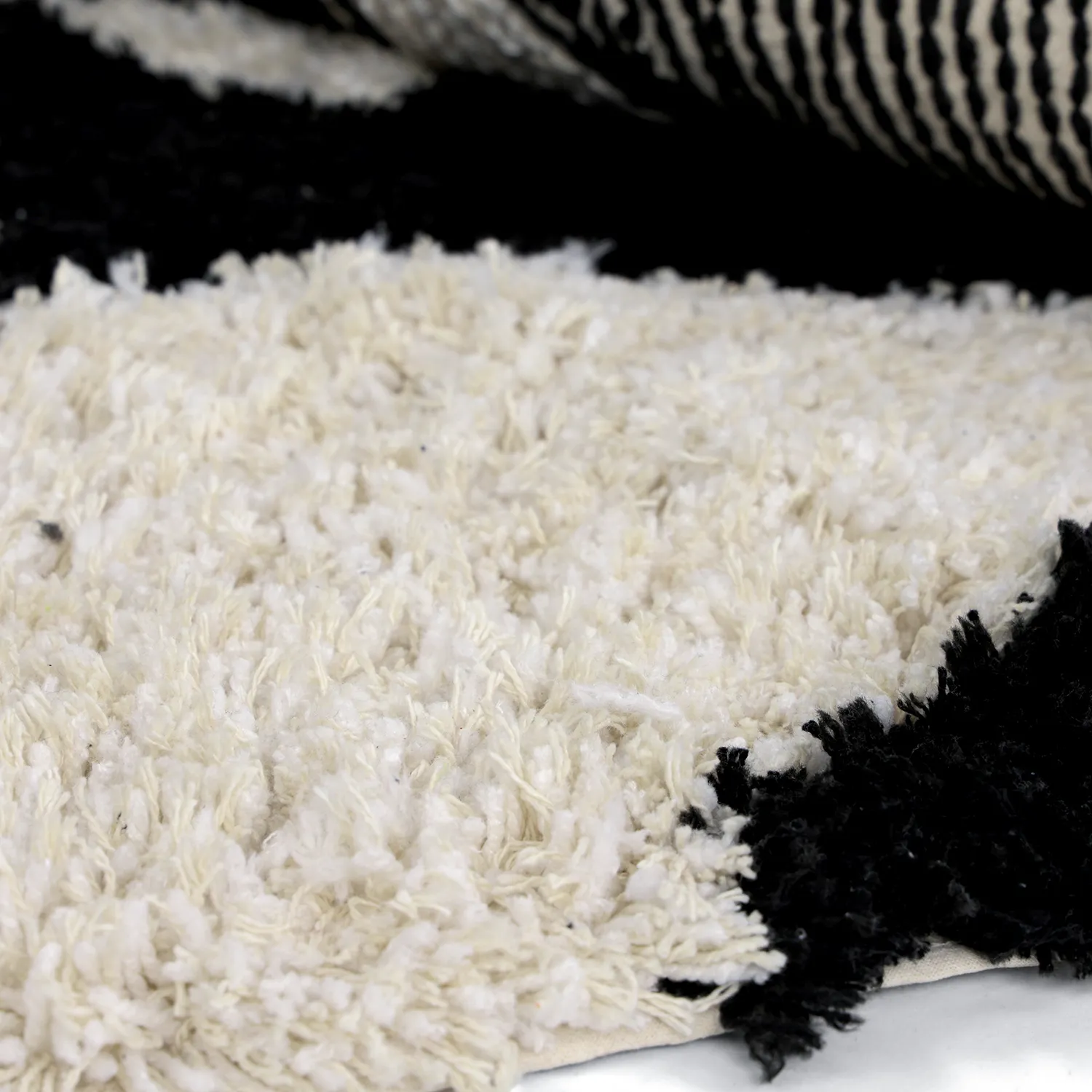 Rond vloerkleed - Marvao Natural Cotton Shaggy (off-white/zwart)