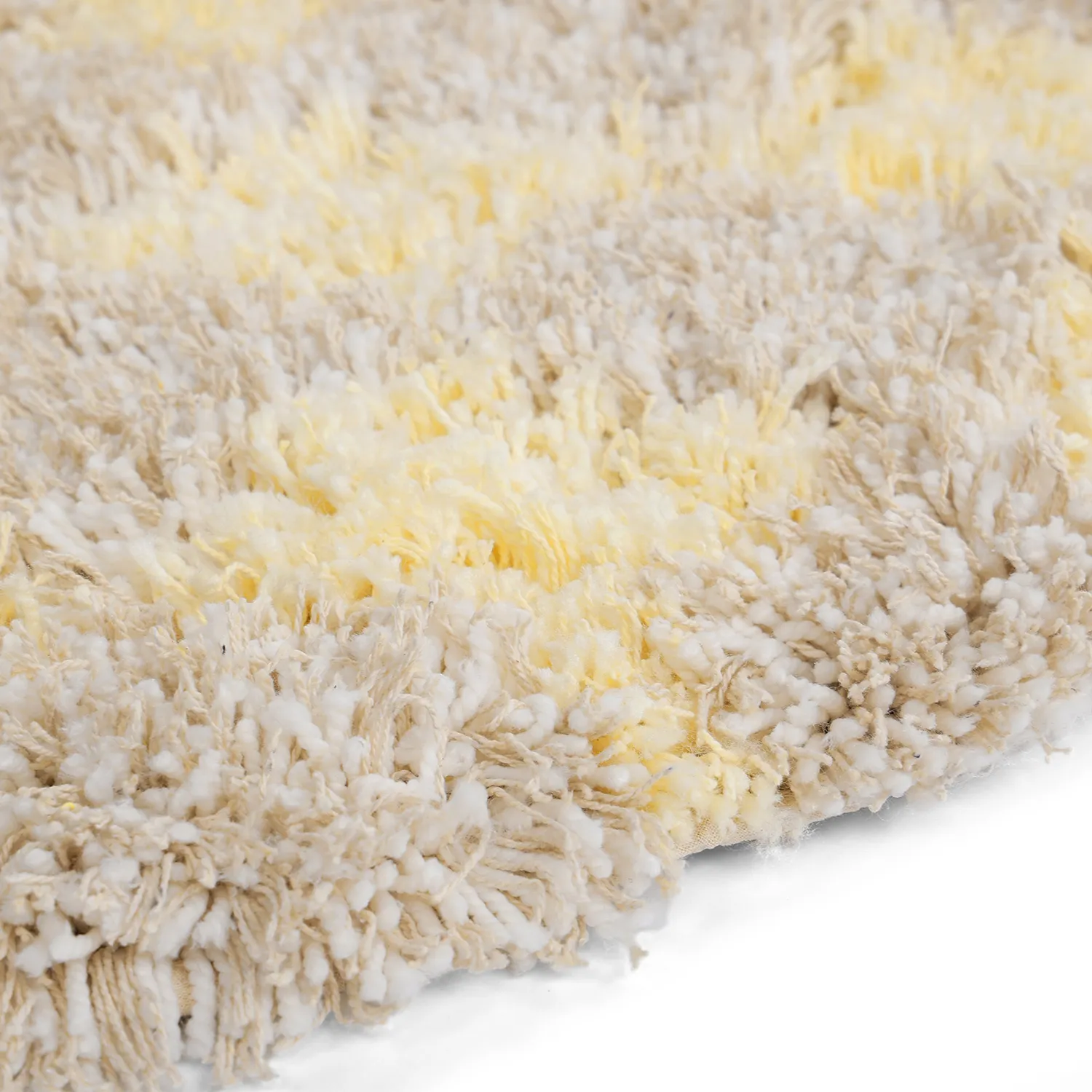 Rond vloerkleed - Methoni Check Cotton Shaggy (crème/lichtgeel)