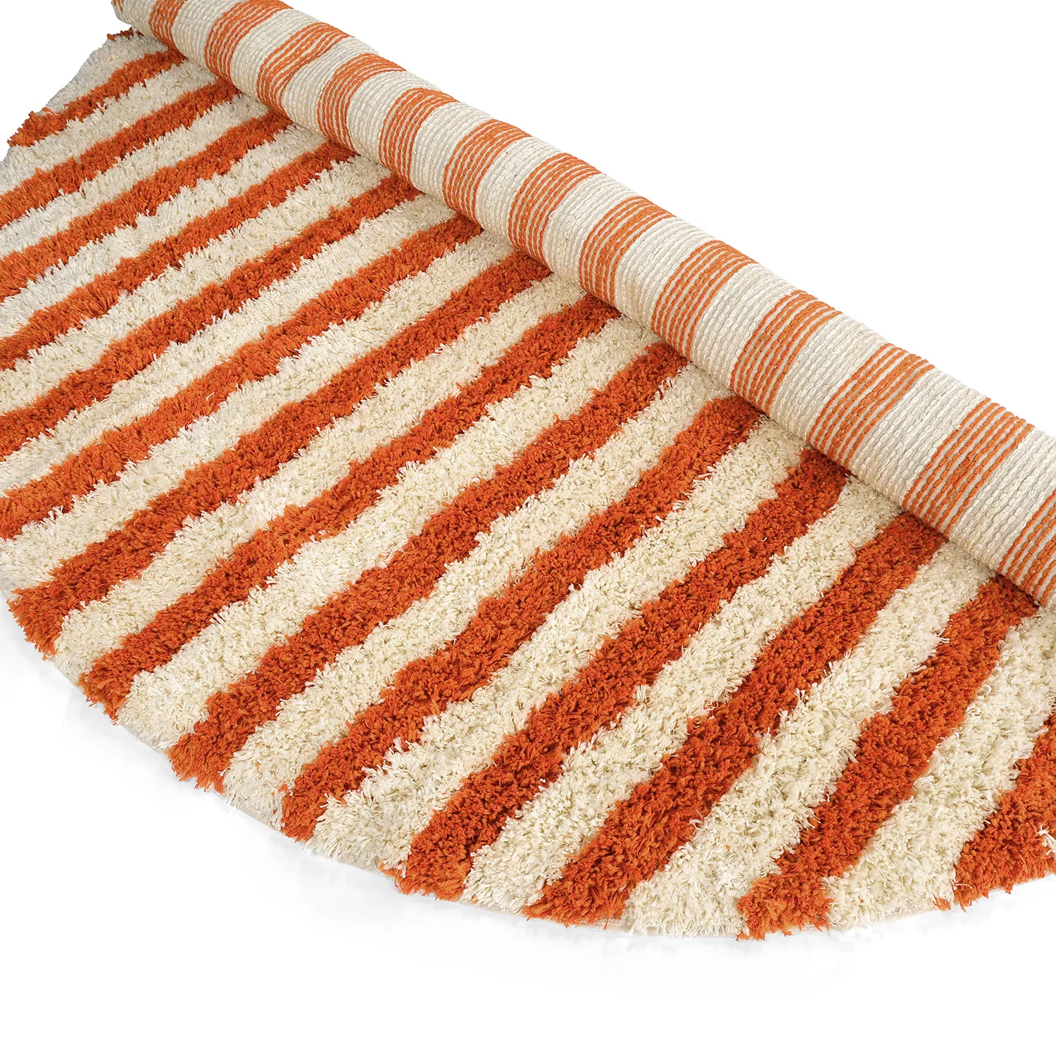 Rond vloerkleed - Thira Stripe Cotton Shaggy (lichtgeel/lichtoranje)