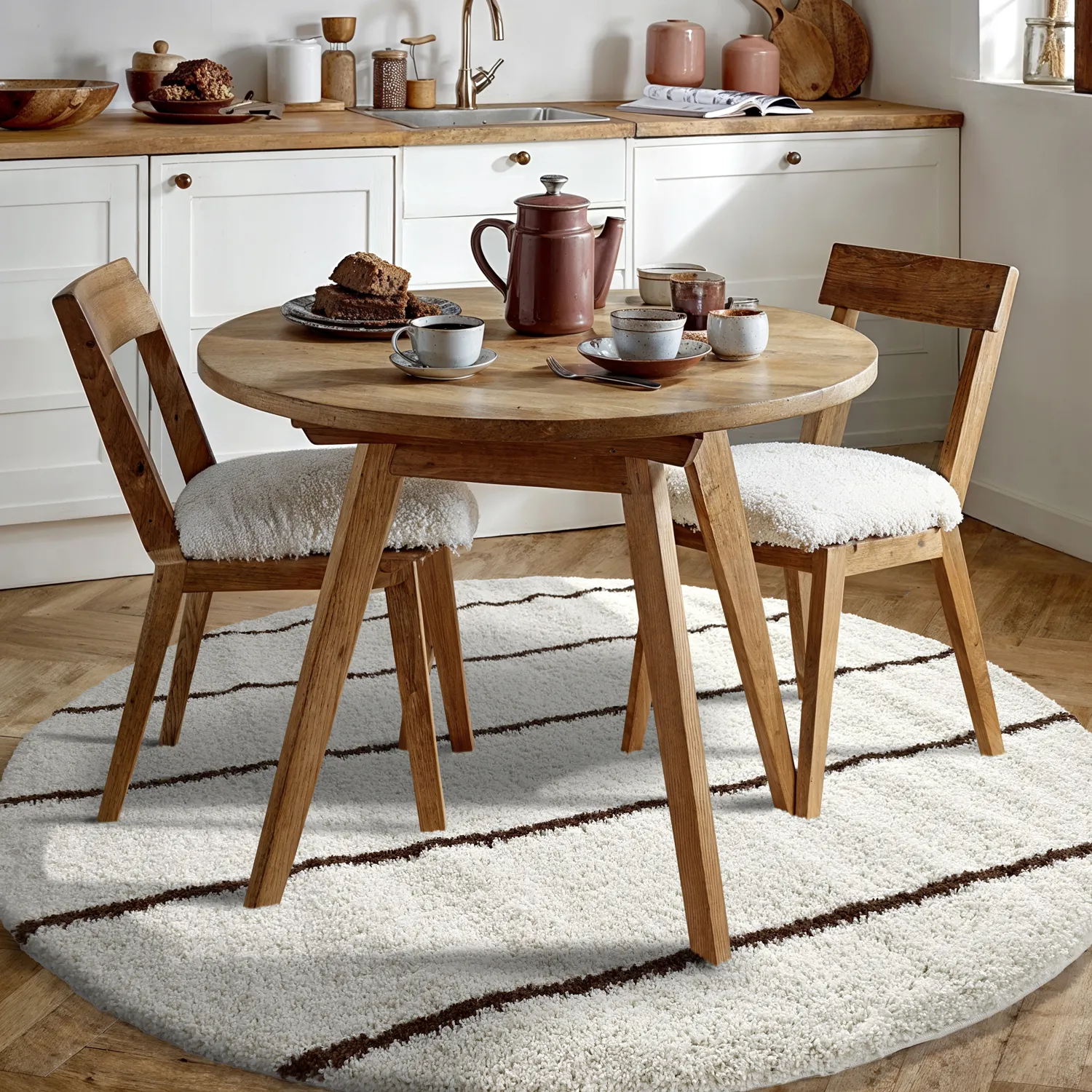 Ronde vloerkleden - Eze (wit/bruin)