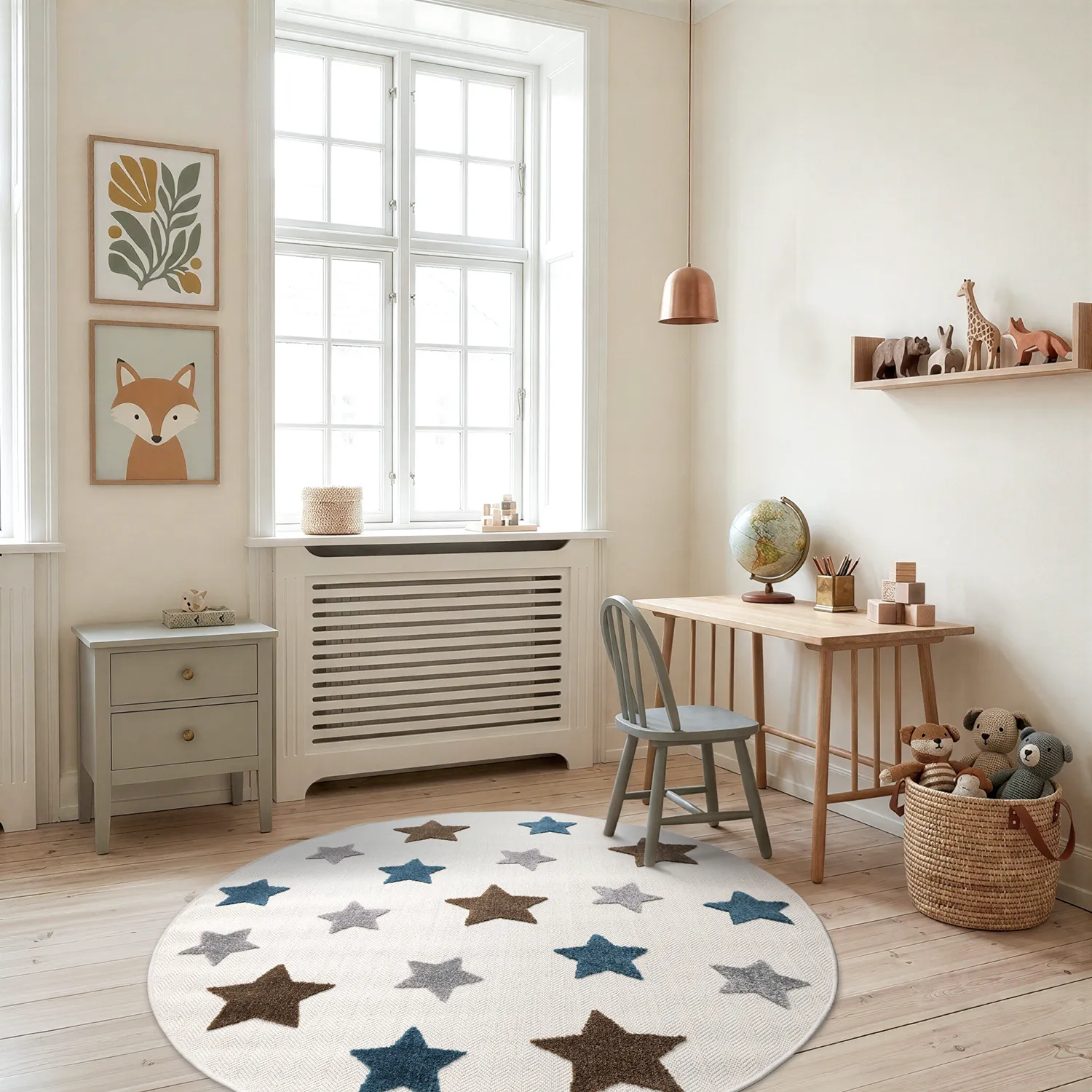 Rond kindertapijt - Stars (crème/multi)