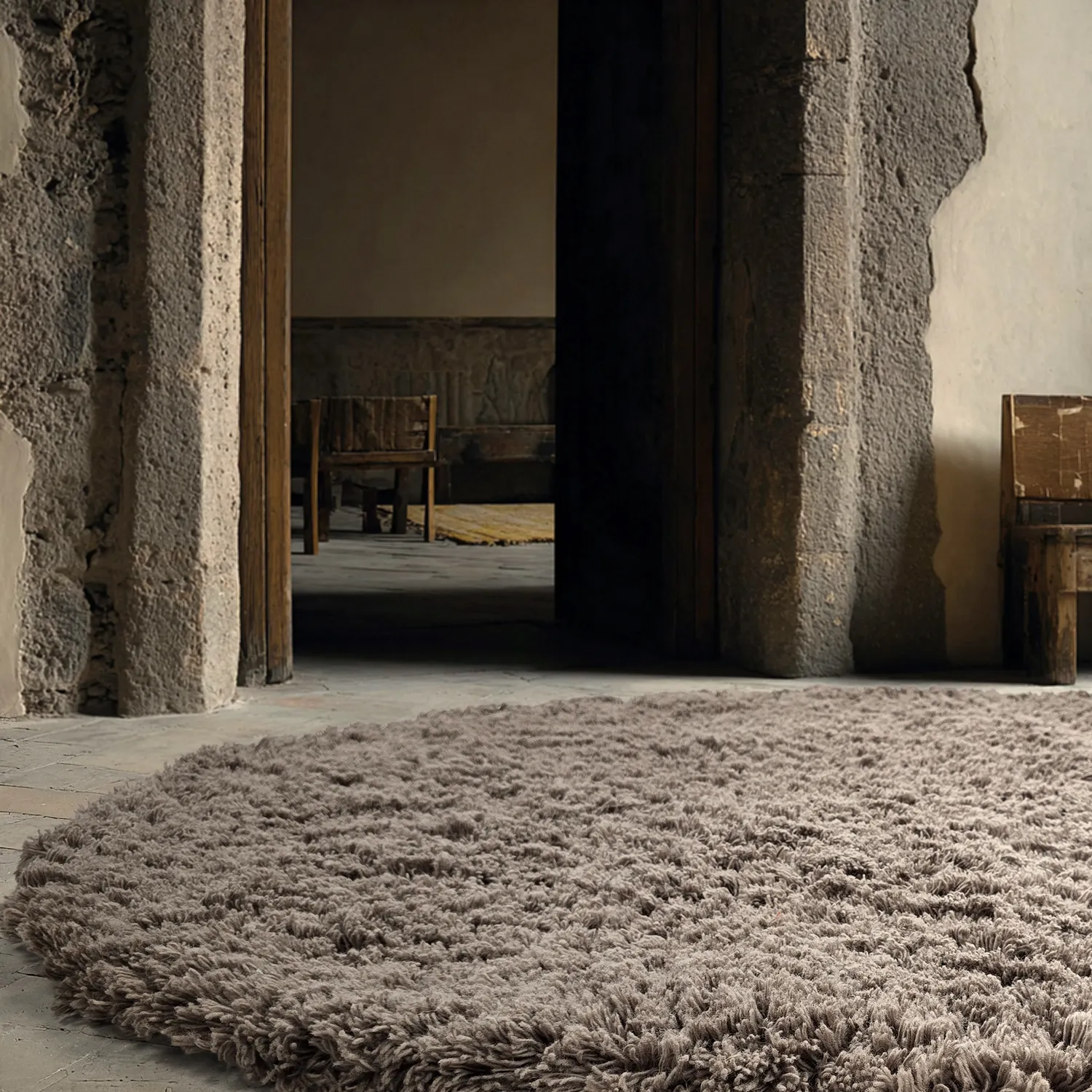 Rond vloerkleed - Aliste Wool Shaggy (bruin)