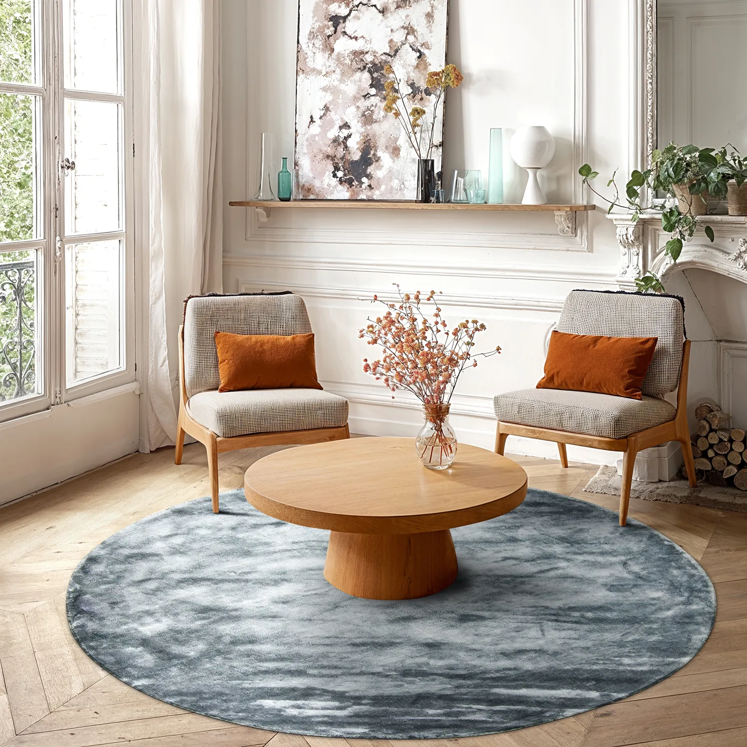 Rond vloerkleed - Jodhpur Special Luxury Edition (blauw/grijs)