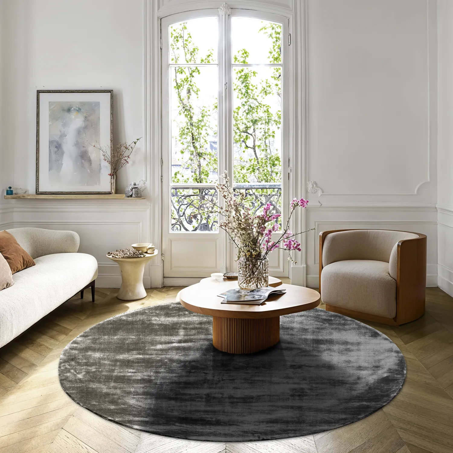 Rond vloerkleed - Jodhpur Special Luxury Edition Viscose (grijs)