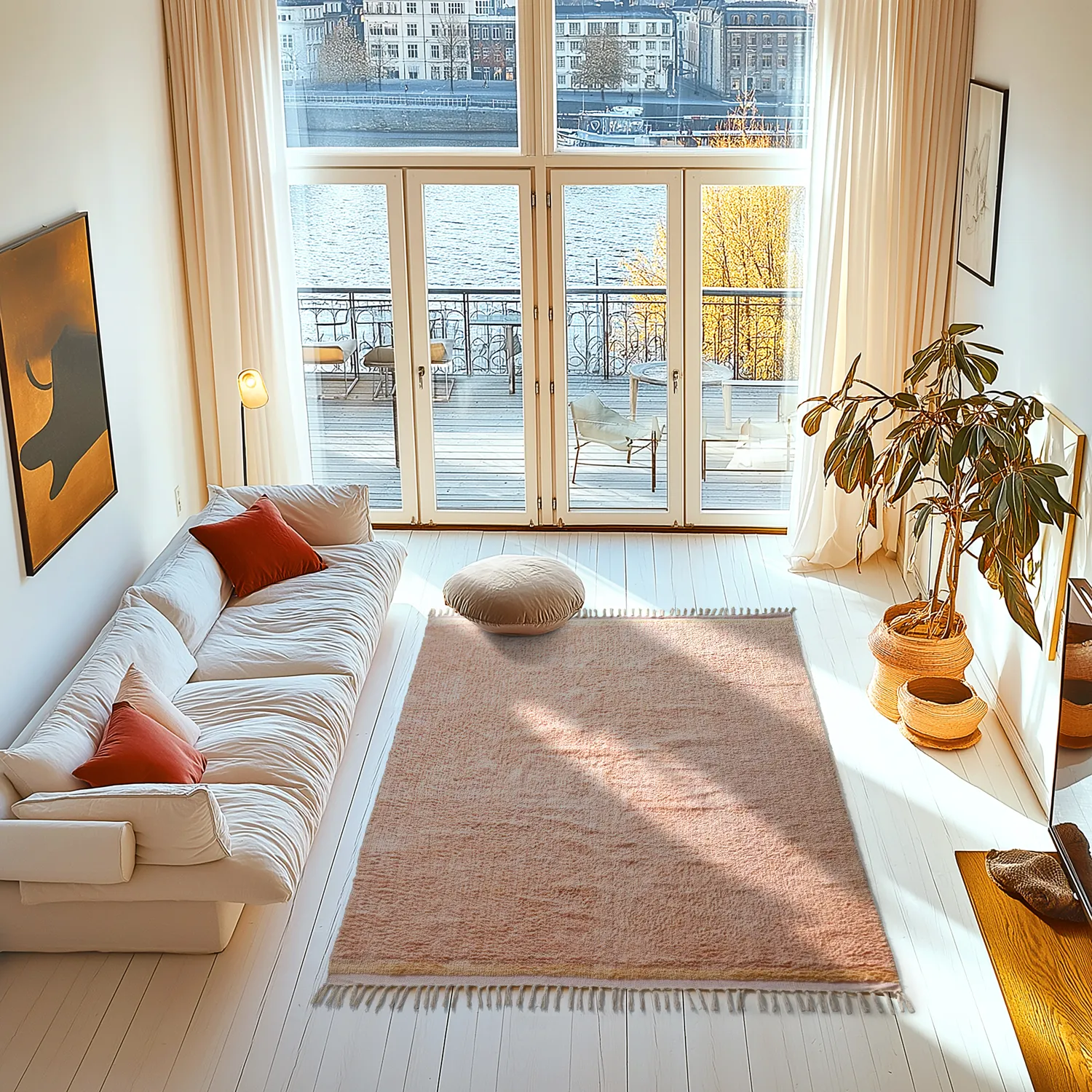 Hoogpolig vloerkleed - Celina Natural Cotton Shaggy (roze/beige)