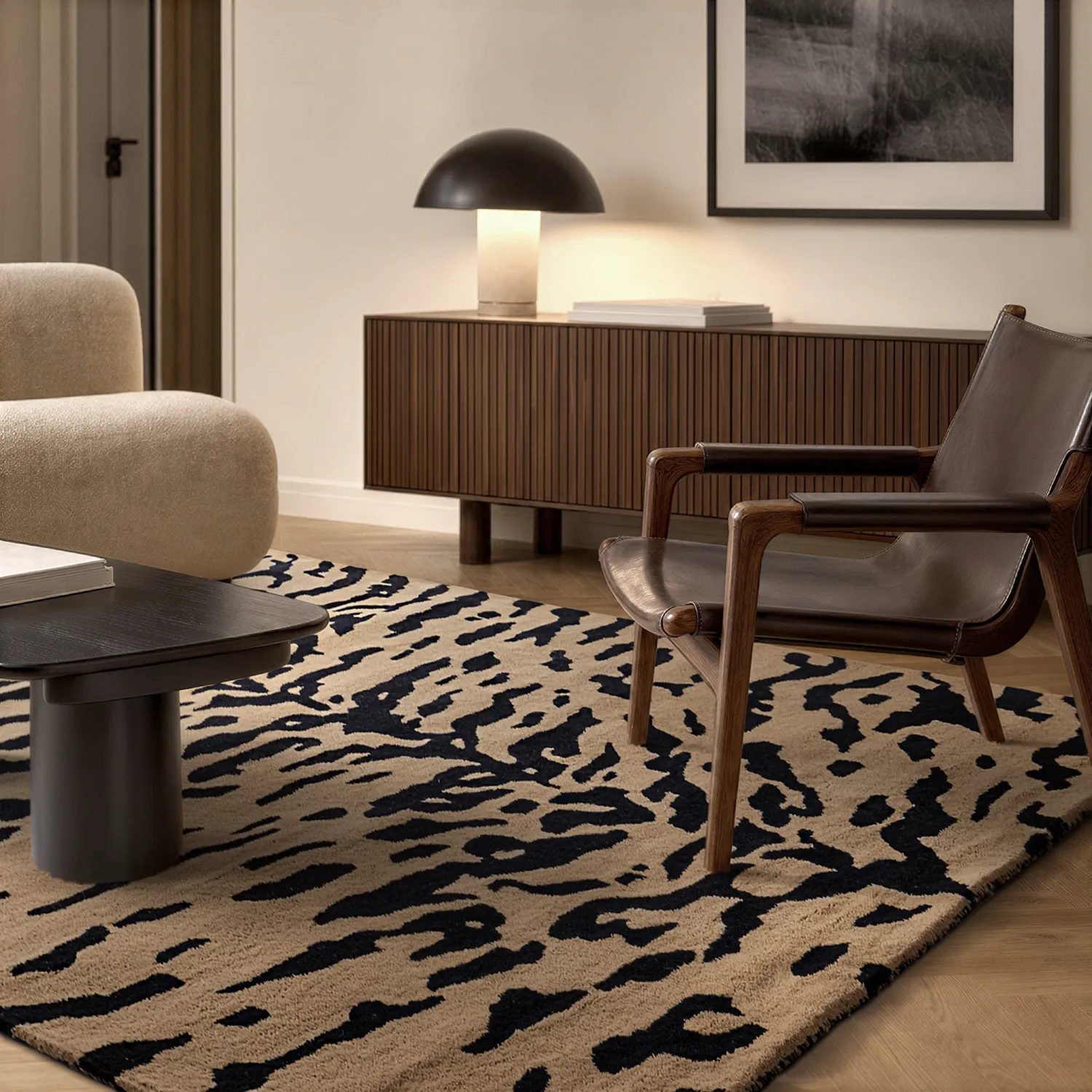 Hoogpolig vloerkleed - Zebra Tufted Wool Premium (beige/zwart)