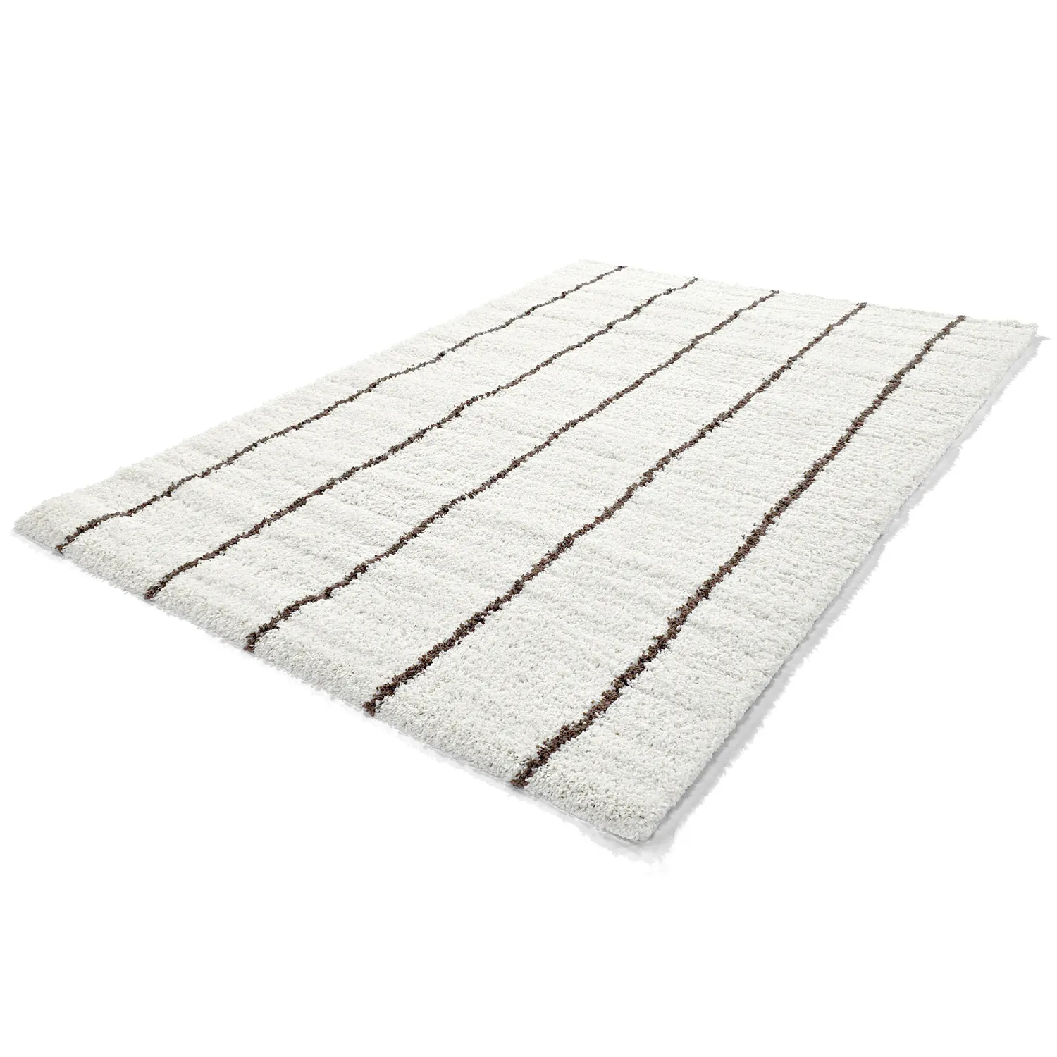 Hoogpolig vloerkleed - Eze (wit/bruin)