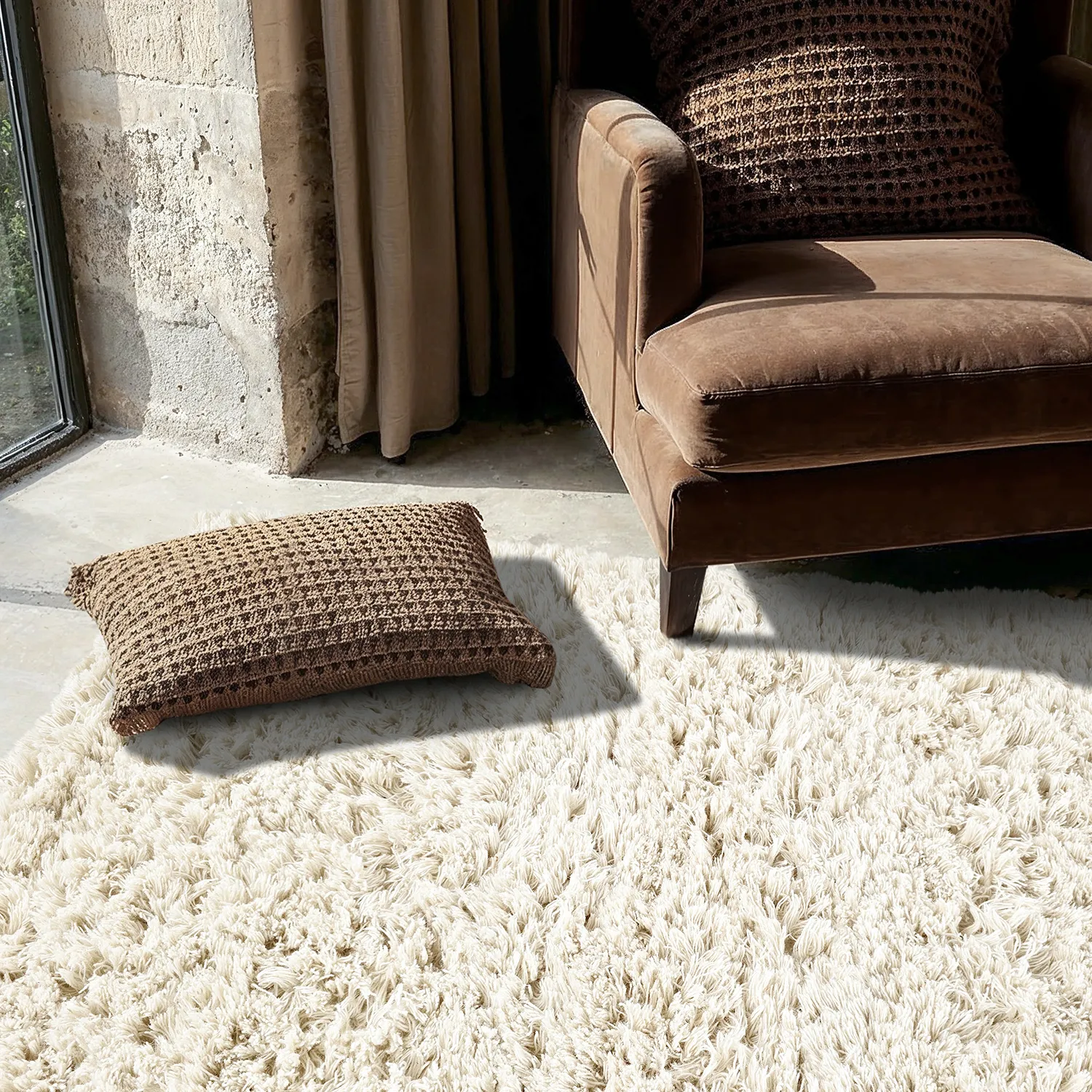 Hoogpolig vloerkleed - Fassale Hand Woven Wool Shaggy (wit)