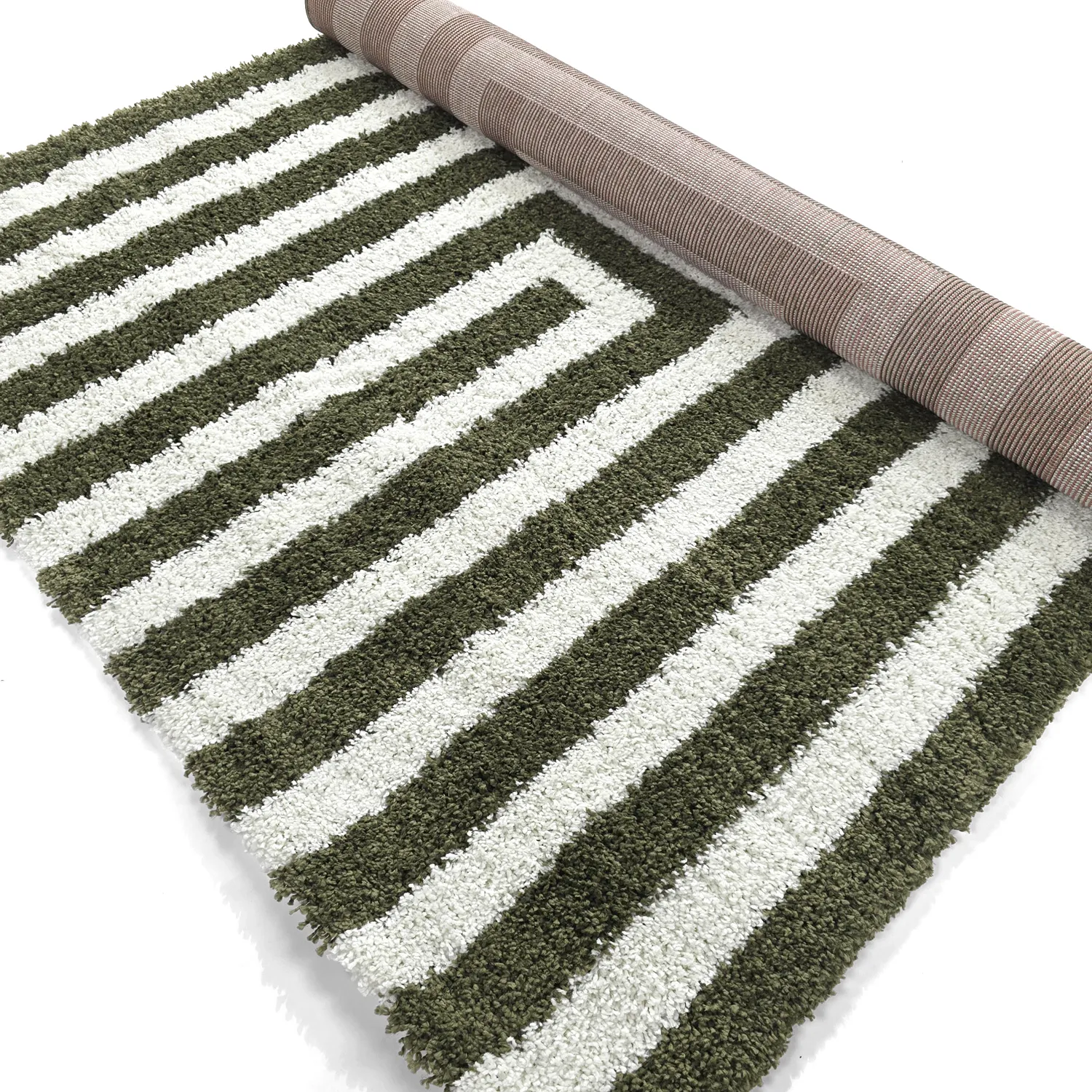 Hoogpolig vloerkleed - Imilchil (wit/groen)