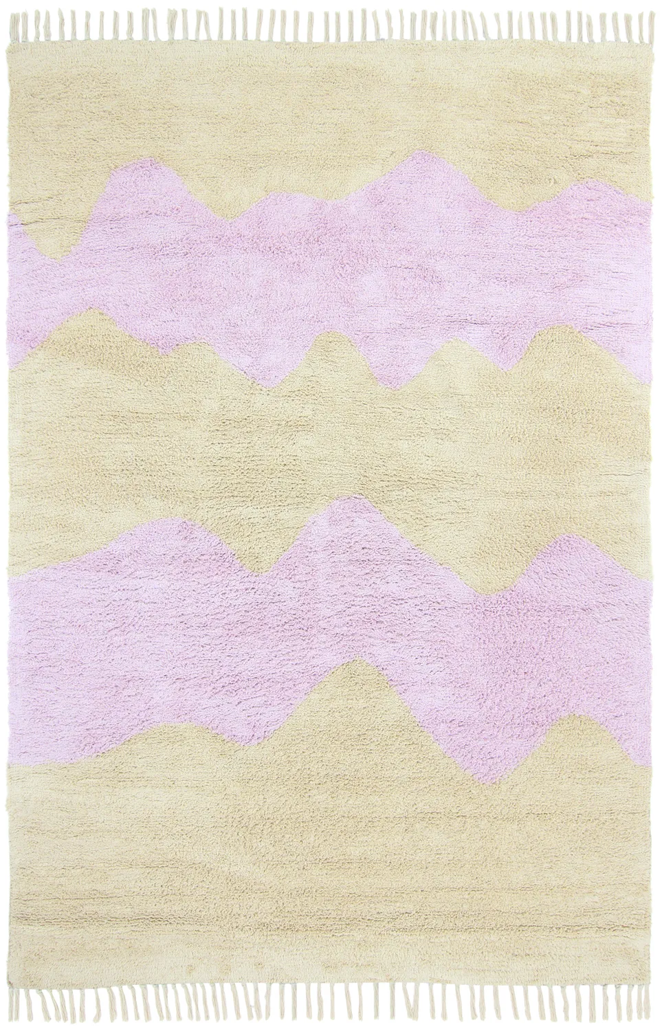 Hoogpolig vloerkleed - Amira Natural Cotton Shaggy (beige/paars)