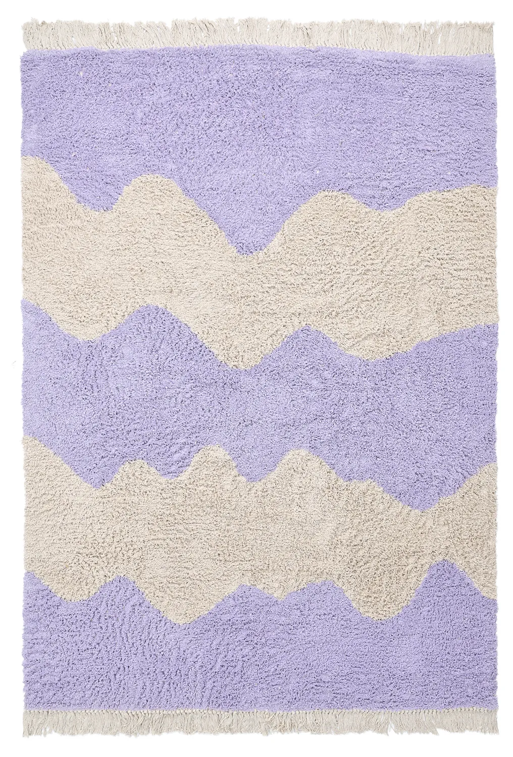 Hoogpolig vloerkleed - Amira Natural Cotton Shaggy (paars/beige)