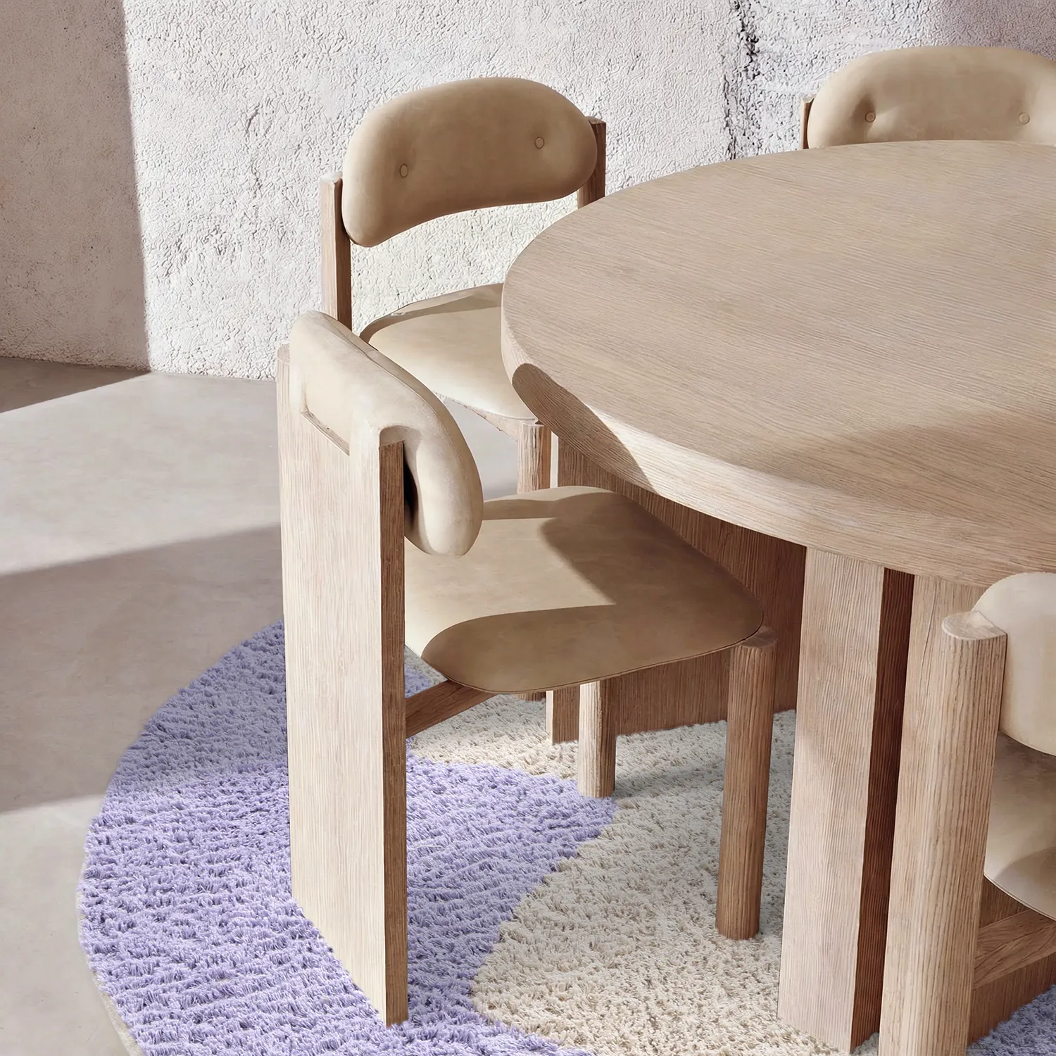 Rond vloerkleed - Amira Natural Cotton Shaggy (paars/beige)
