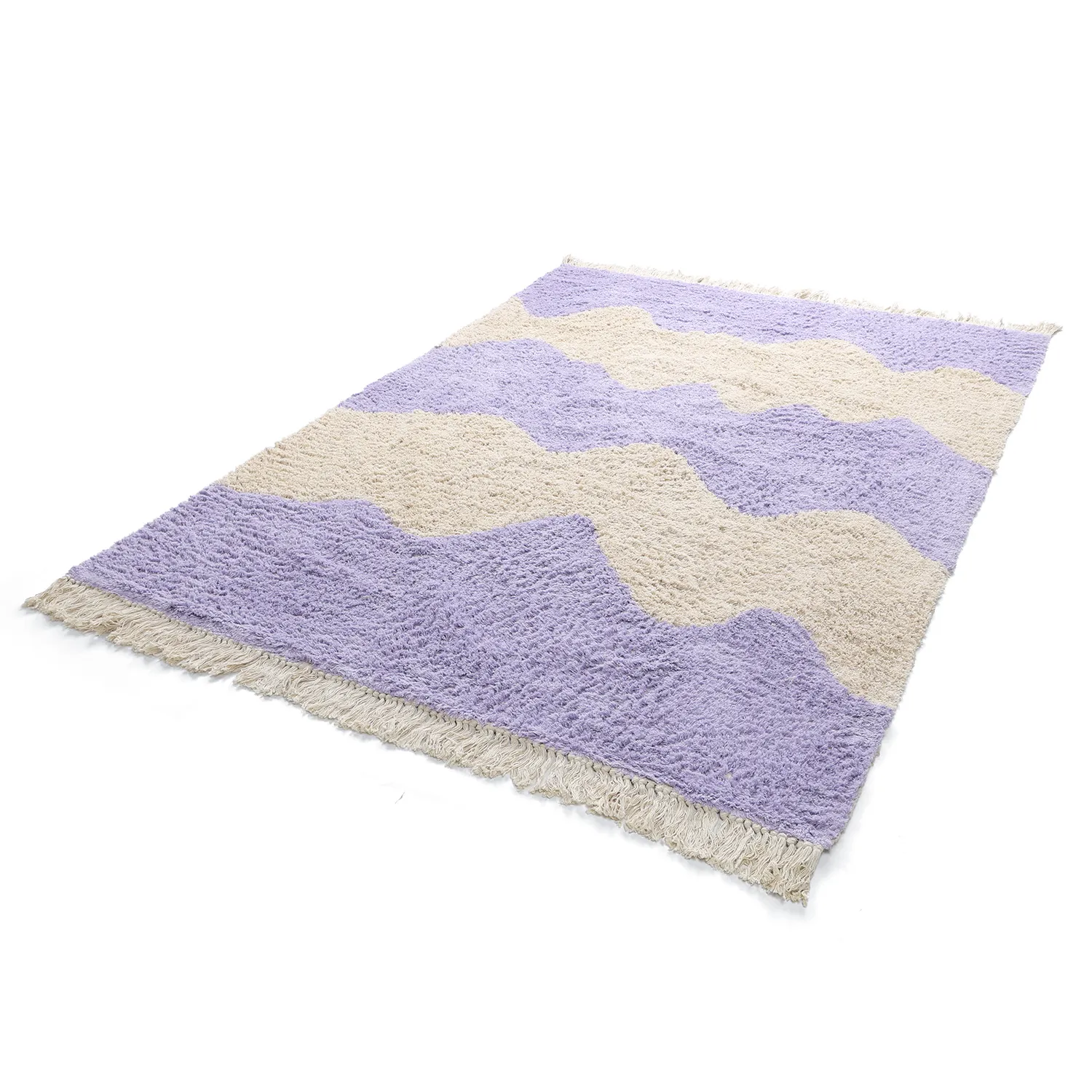 Hoogpolig vloerkleed - Amira Natural Cotton Shaggy (paars/beige)