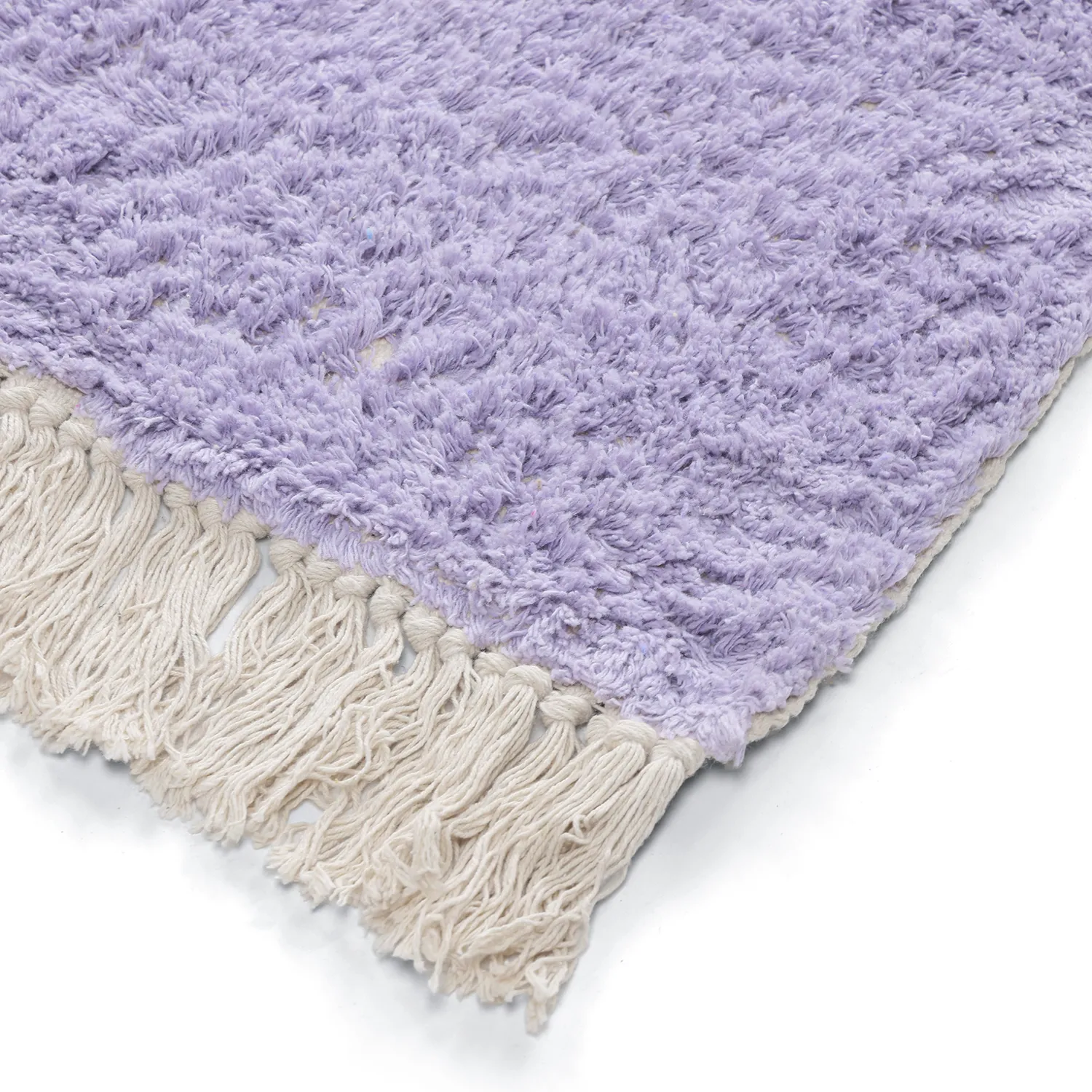 Hoogpolig vloerkleed - Amira Natural Cotton Shaggy (paars/beige)