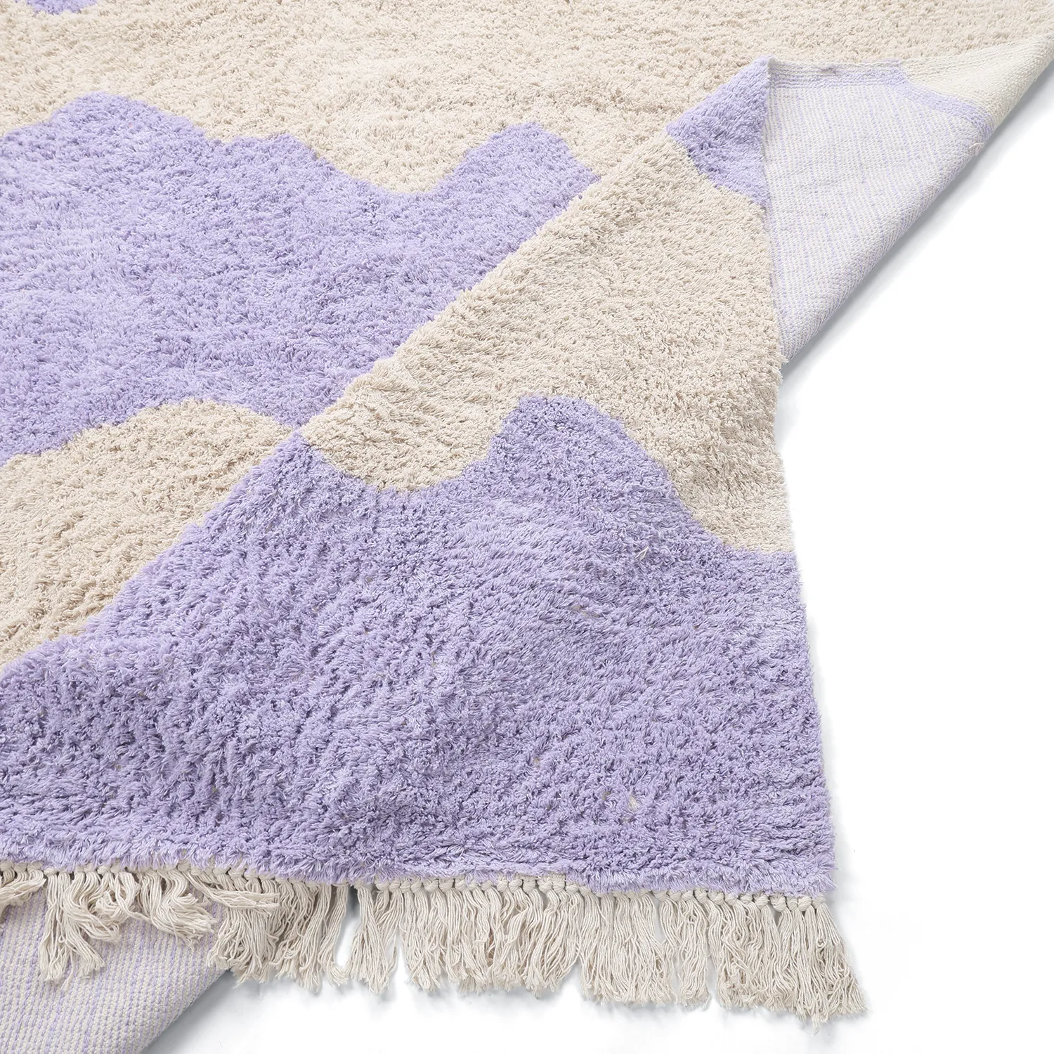 Hoogpolig vloerkleed - Amira Natural Cotton Shaggy (paars/beige)
