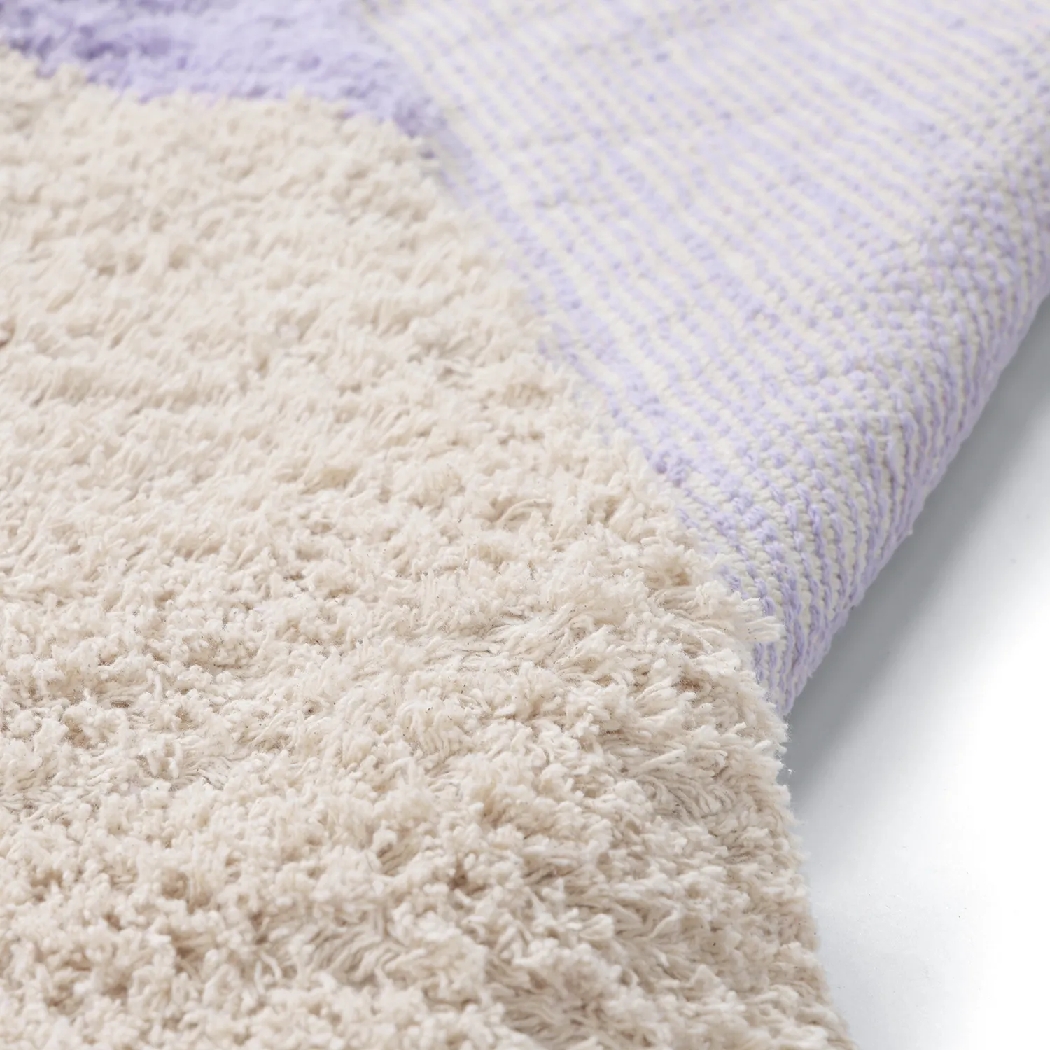 Hoogpolig vloerkleed - Amira Natural Cotton Shaggy (paars/beige)