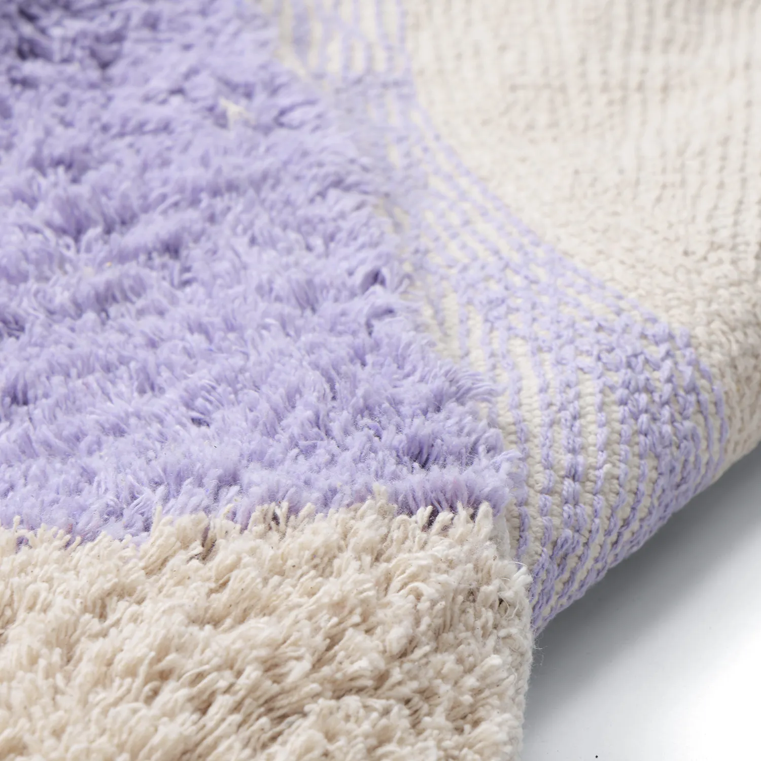 Rond vloerkleed - Amira Natural Cotton Shaggy (paars/beige)