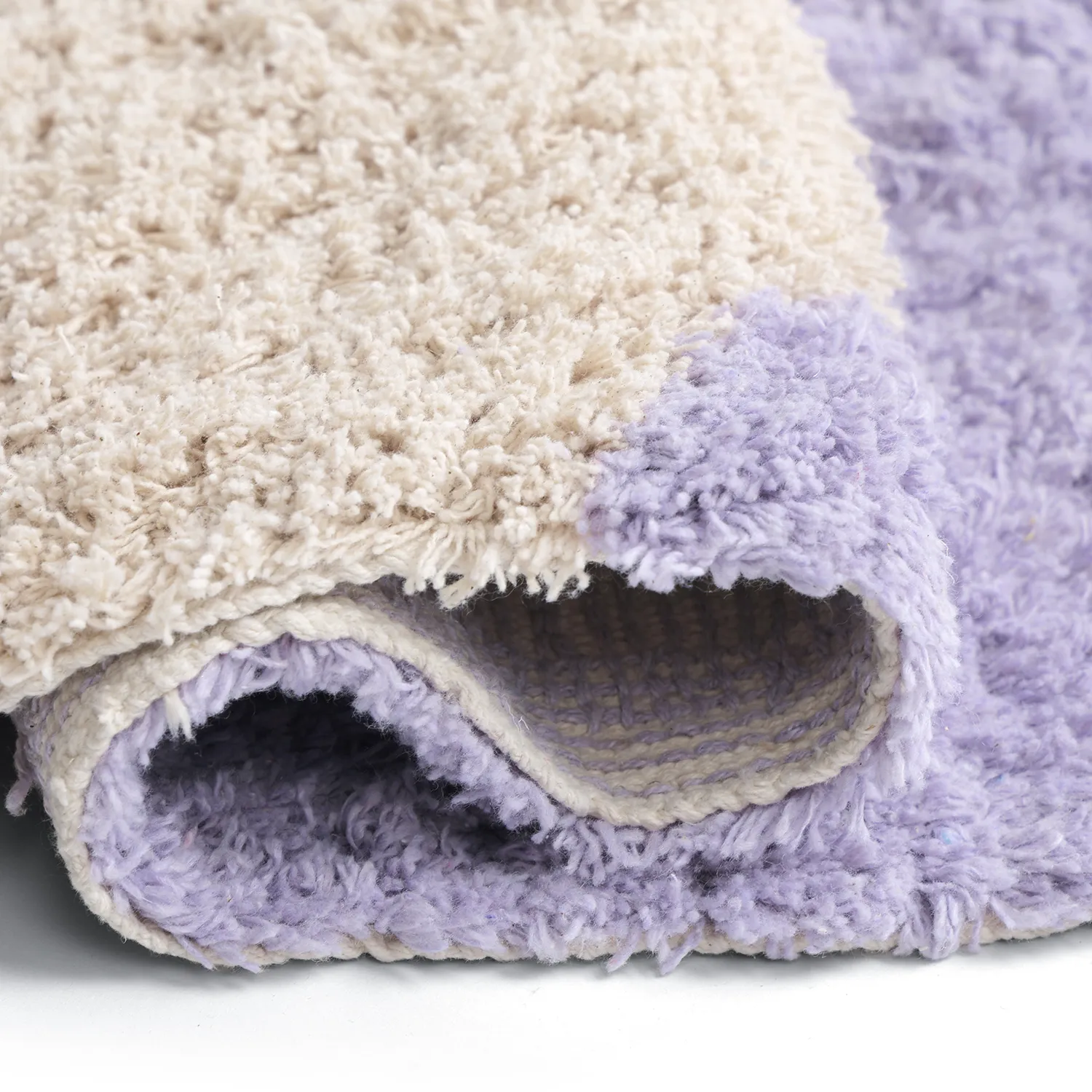 Hoogpolig vloerkleed - Amira Natural Cotton Shaggy (paars/beige)