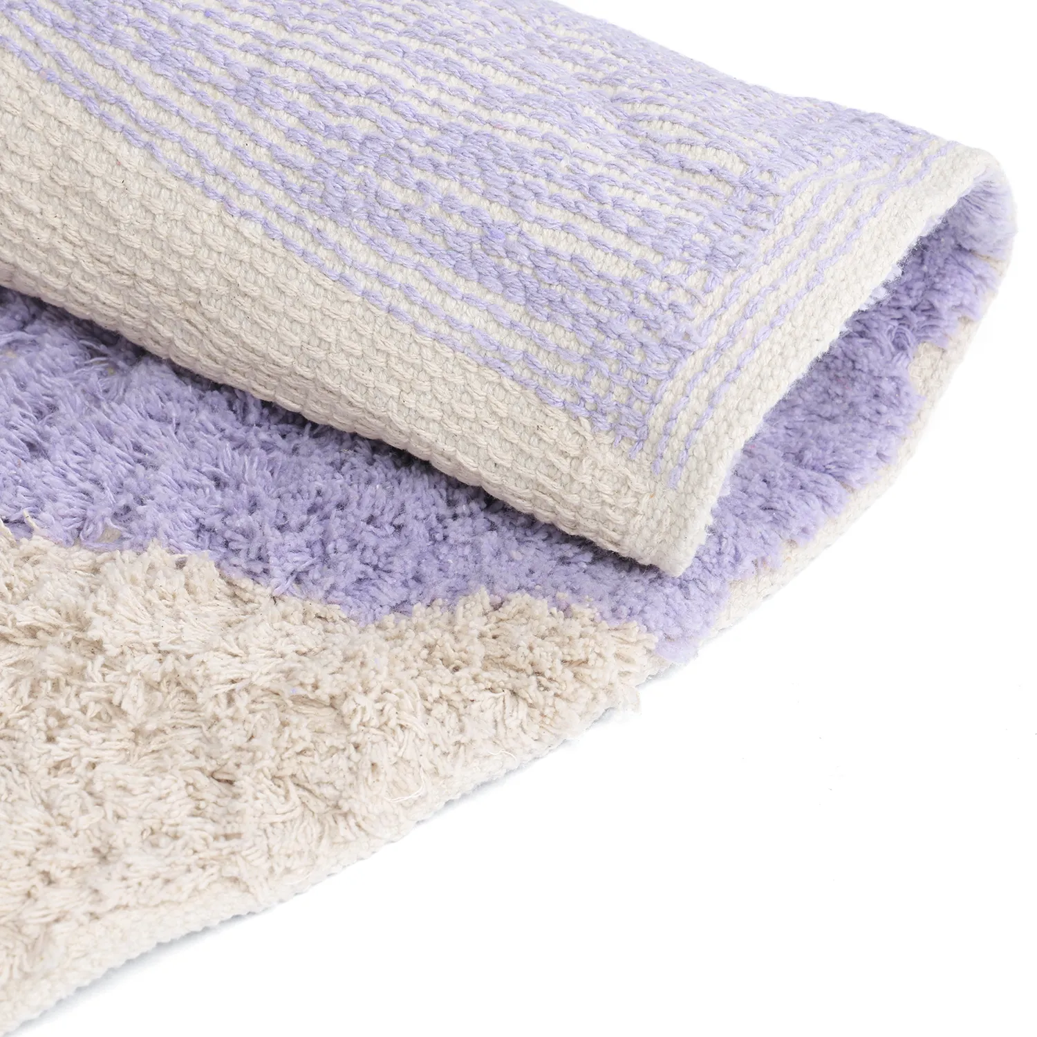 Rond vloerkleed - Amira Natural Cotton Shaggy (paars/beige)