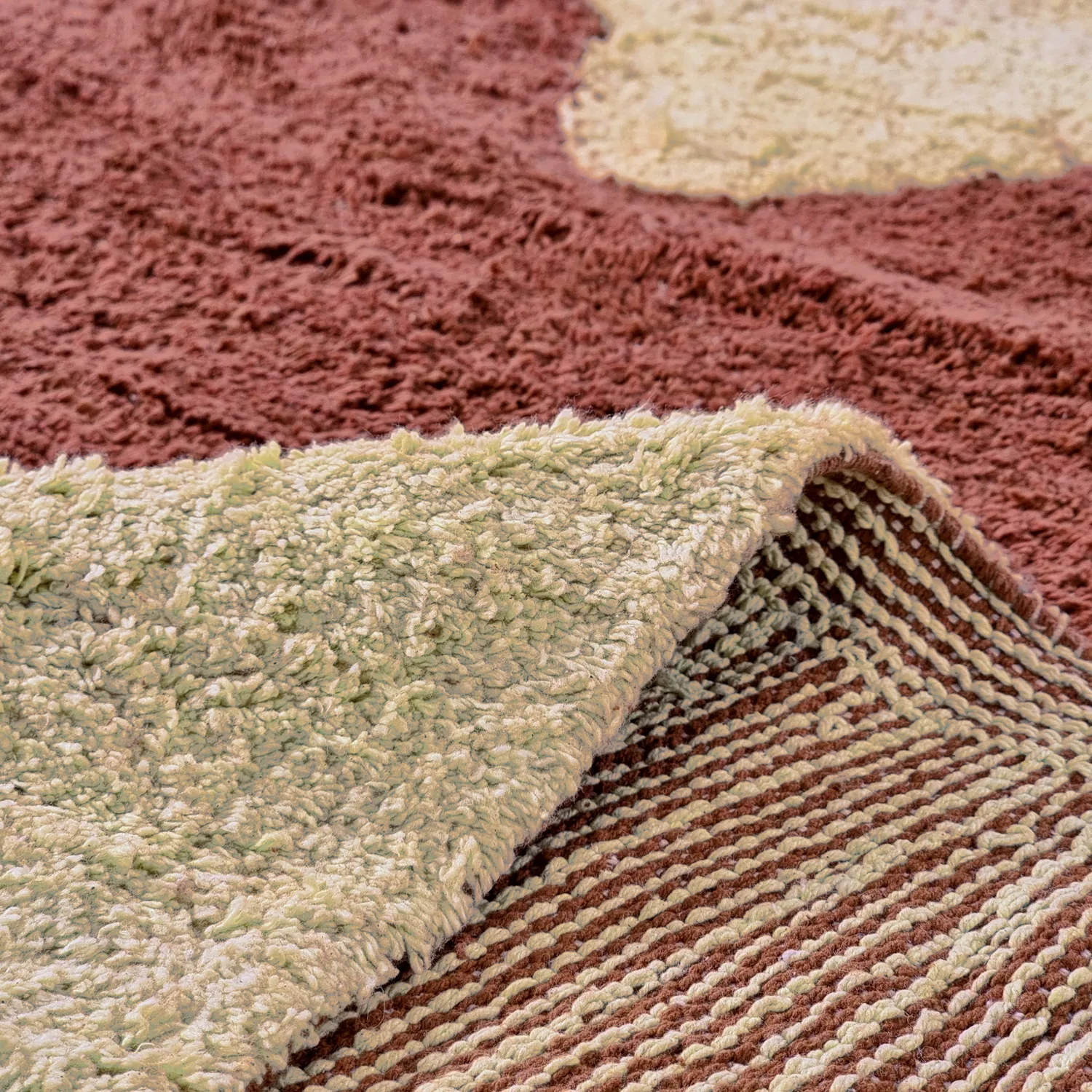Rond vloerkleed - Amira Natural Cotton Shaggy (rood/beige)