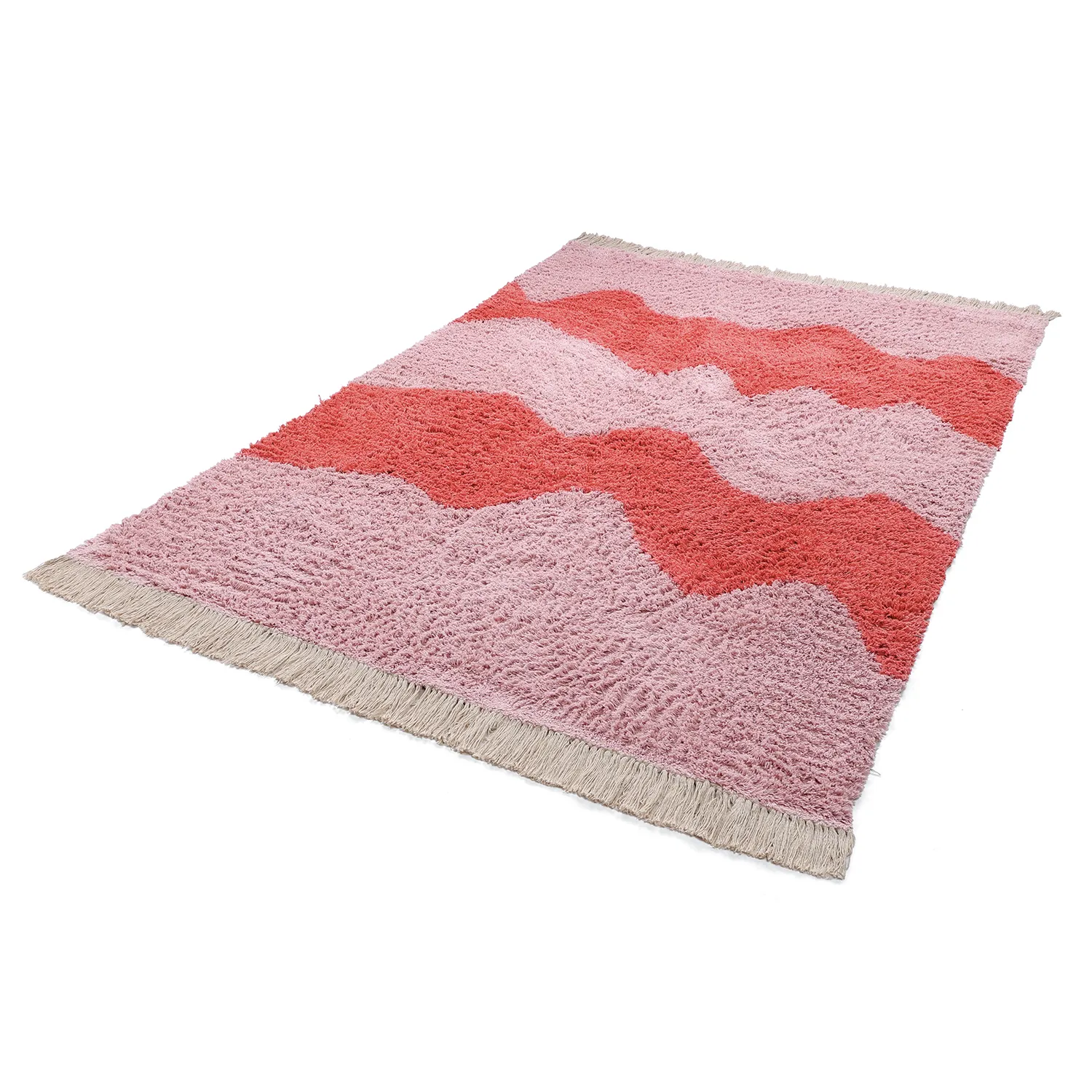 Hoogpolig vloerkleed - Amira Natural Cotton Shaggy (roze)
