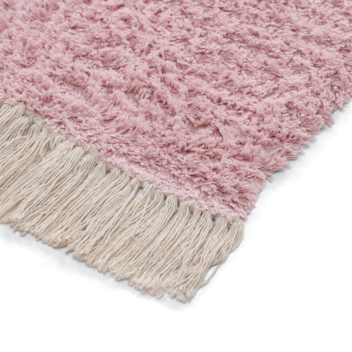 Hoogpolig vloerkleed - Amira Natural Cotton Shaggy (roze)