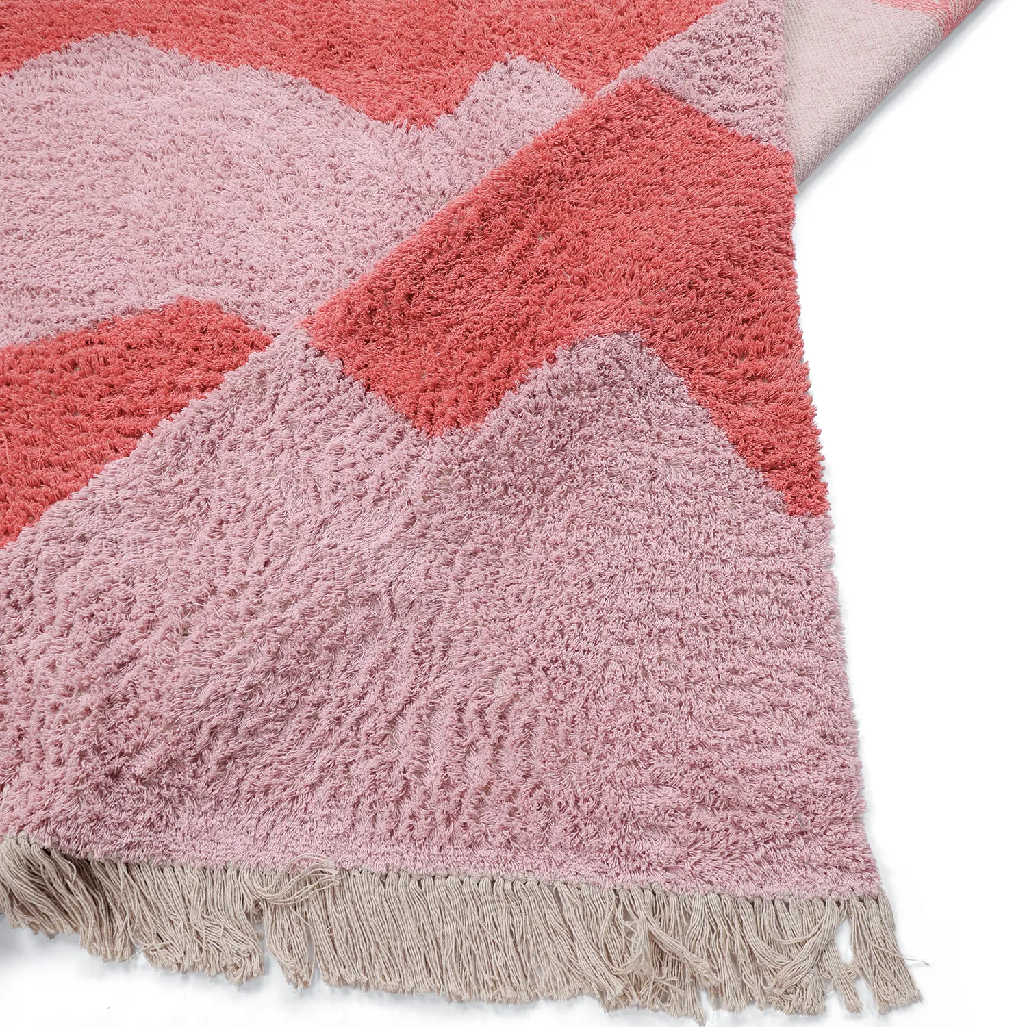 Hoogpolig vloerkleed - Amira Natural Cotton Shaggy (roze)