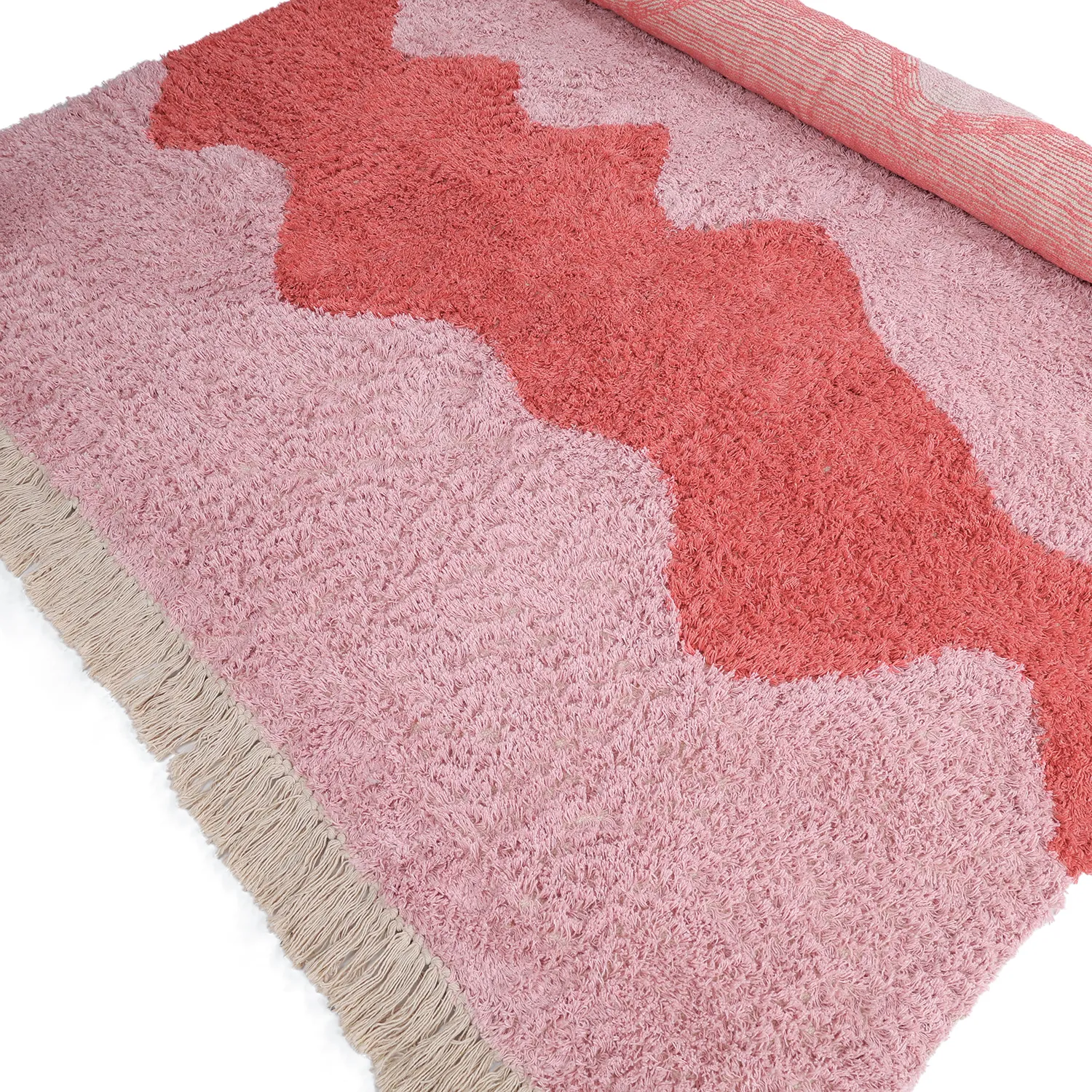 Hoogpolig vloerkleed - Amira Natural Cotton Shaggy (roze)