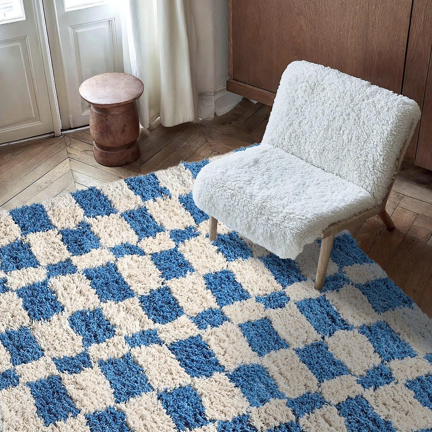 Hoogpolig vloerkleed - Atrani Natural Cotton Shaggy (blauw)
