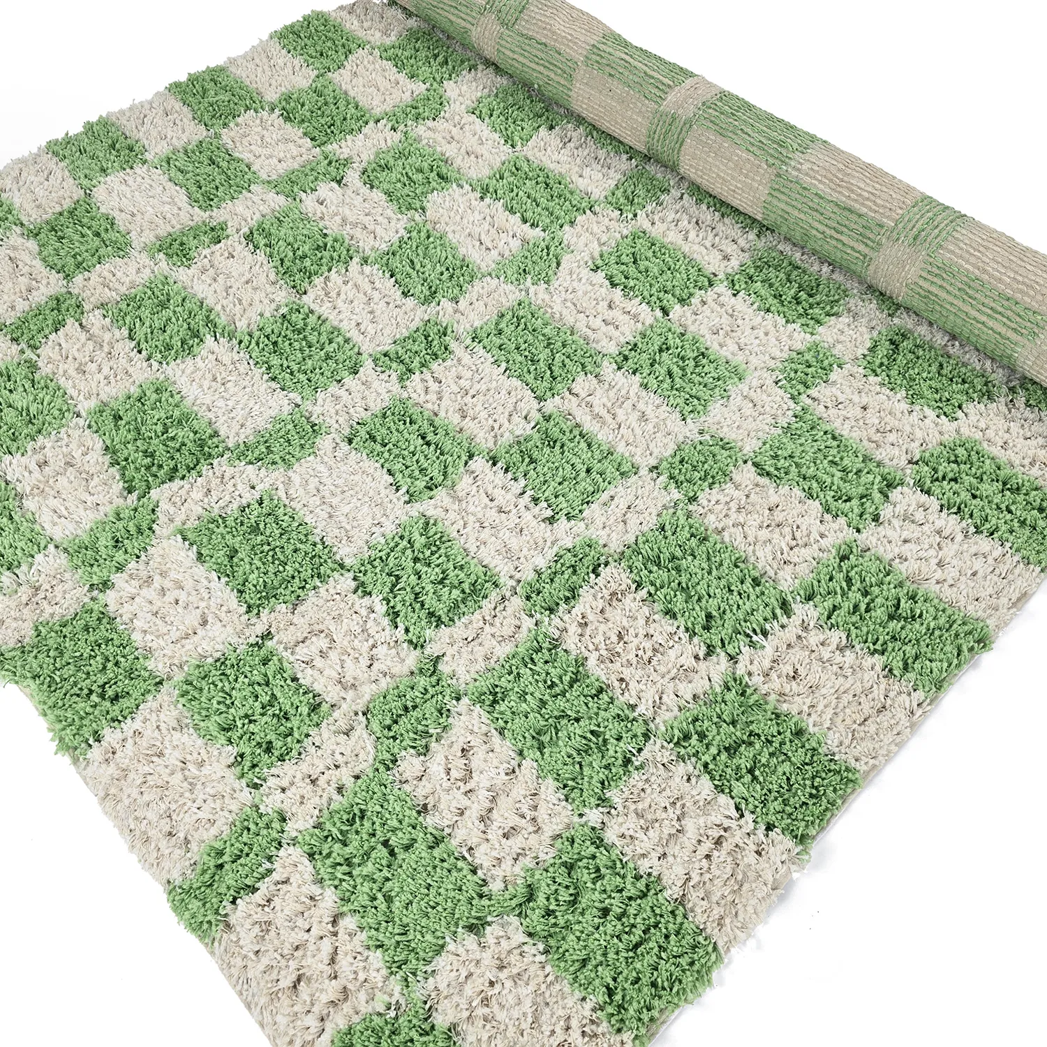 Hoogpolig vloerkleed - Atrani Natural Cotton Shaggy (groente)