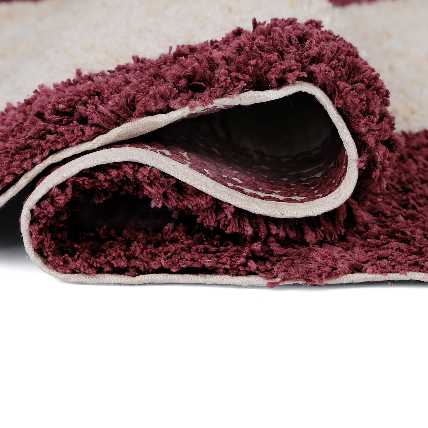 Hoogpolig vloerkleed - Begur Natural Cotton Shaggy (off-white/bordeaux)