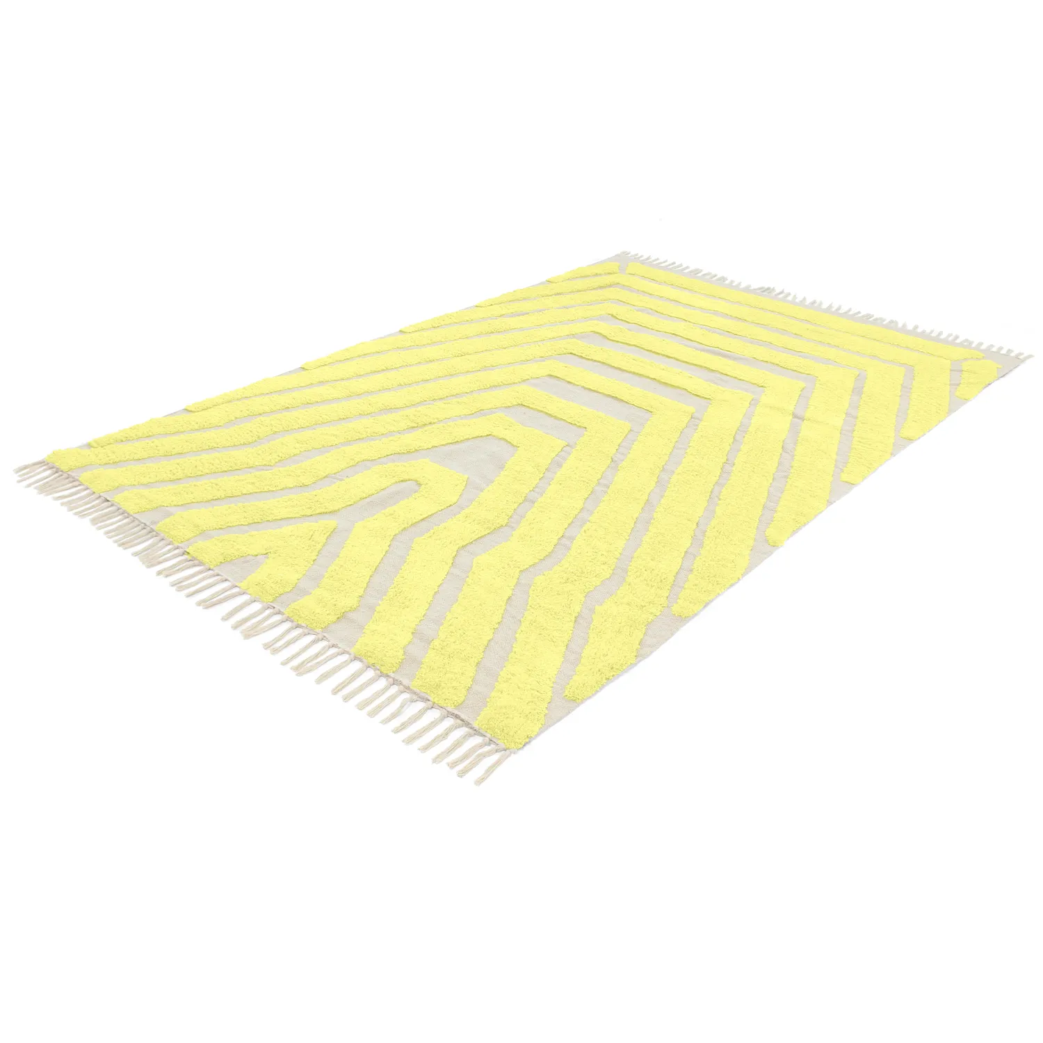 Hoogpolig vloerkleed - Callista Natural Cotton Shaggy (geel)