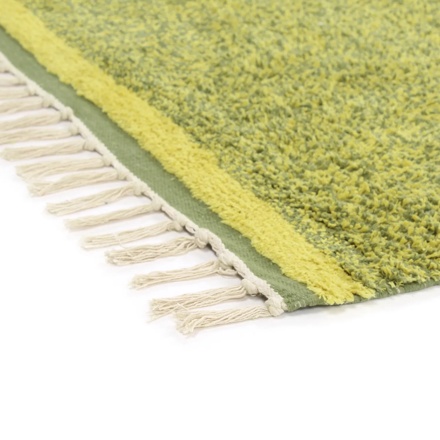 Hoogpolig vloerkleed - Celina Natural Cotton Shaggy (groen/geel)