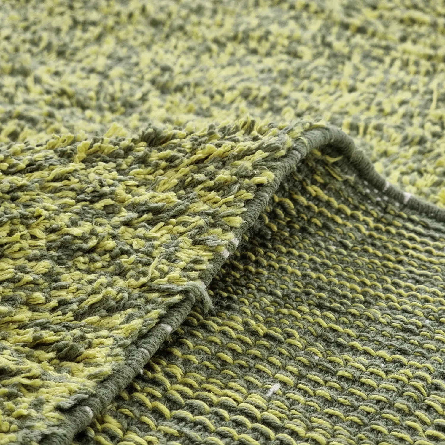 Hoogpolig vloerkleed - Celina Natural Cotton Shaggy (groen/geel)