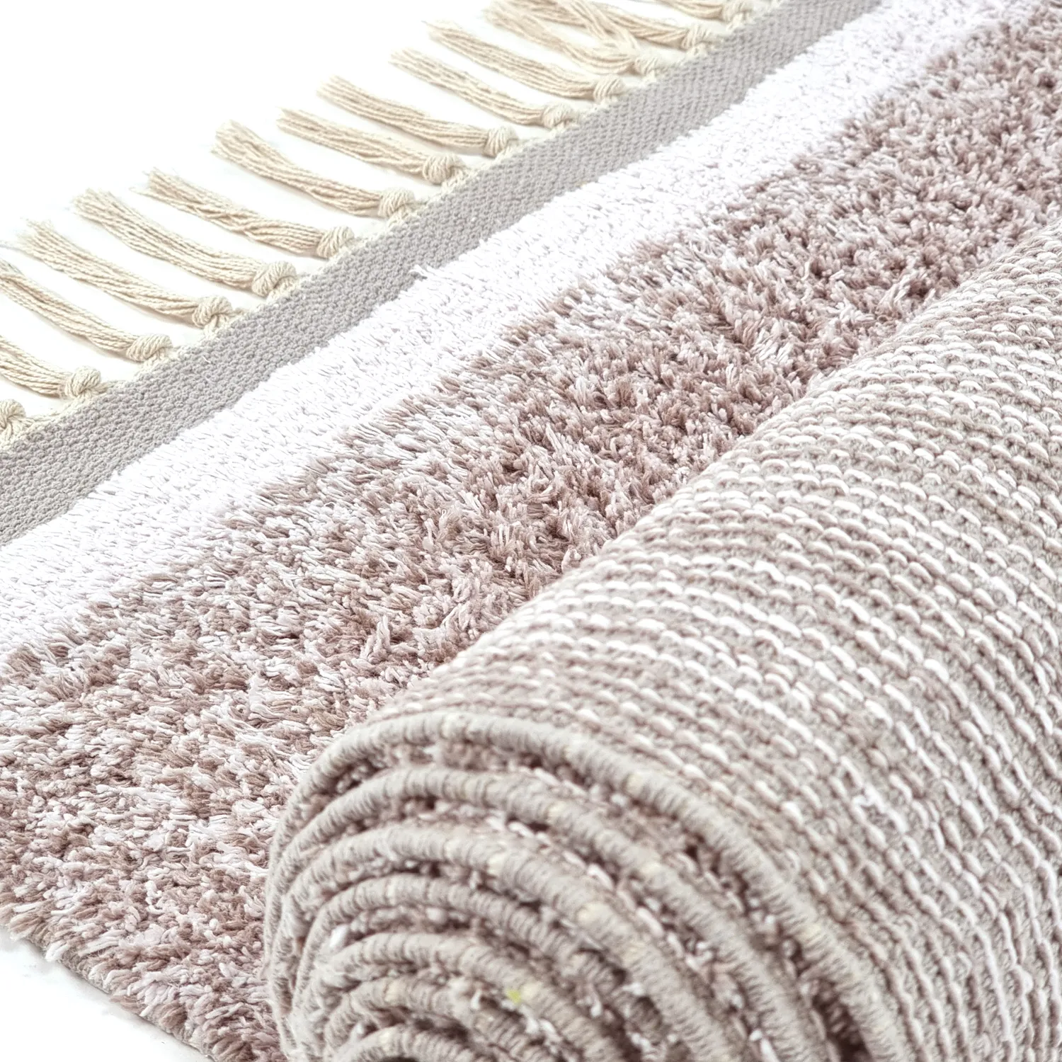 Hoogpolig vloerkleed - Celina Natural Cotton Shaggy (taupe/lavendel)