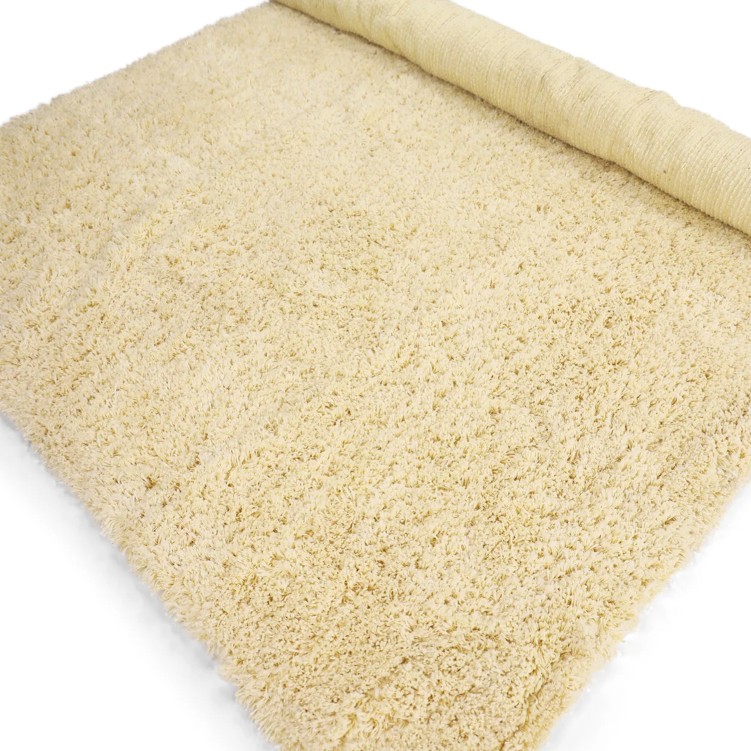 Hoogpolig vloerkleed - Combarro Solid Cotton Shaggy (lichtgeel)