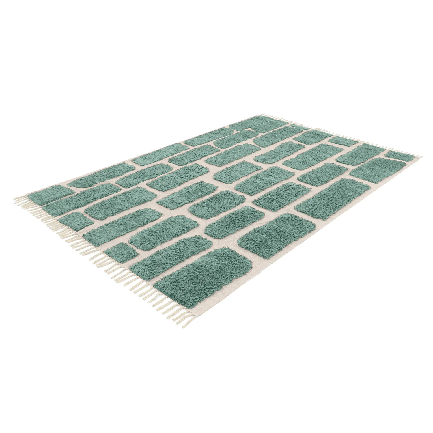 Hoogpolig vloerkleed - Cyrus Natural Cotton Shaggy (groente)